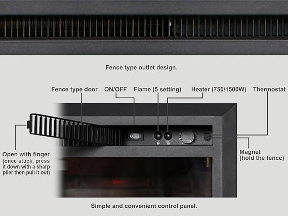 PuraFlame Western Electric Fireplace Insert with Fire Crackling Sound, Remote Control, 750/1500W, Black, 22 53/64 Inches Wide, 20 3/64 Inches High