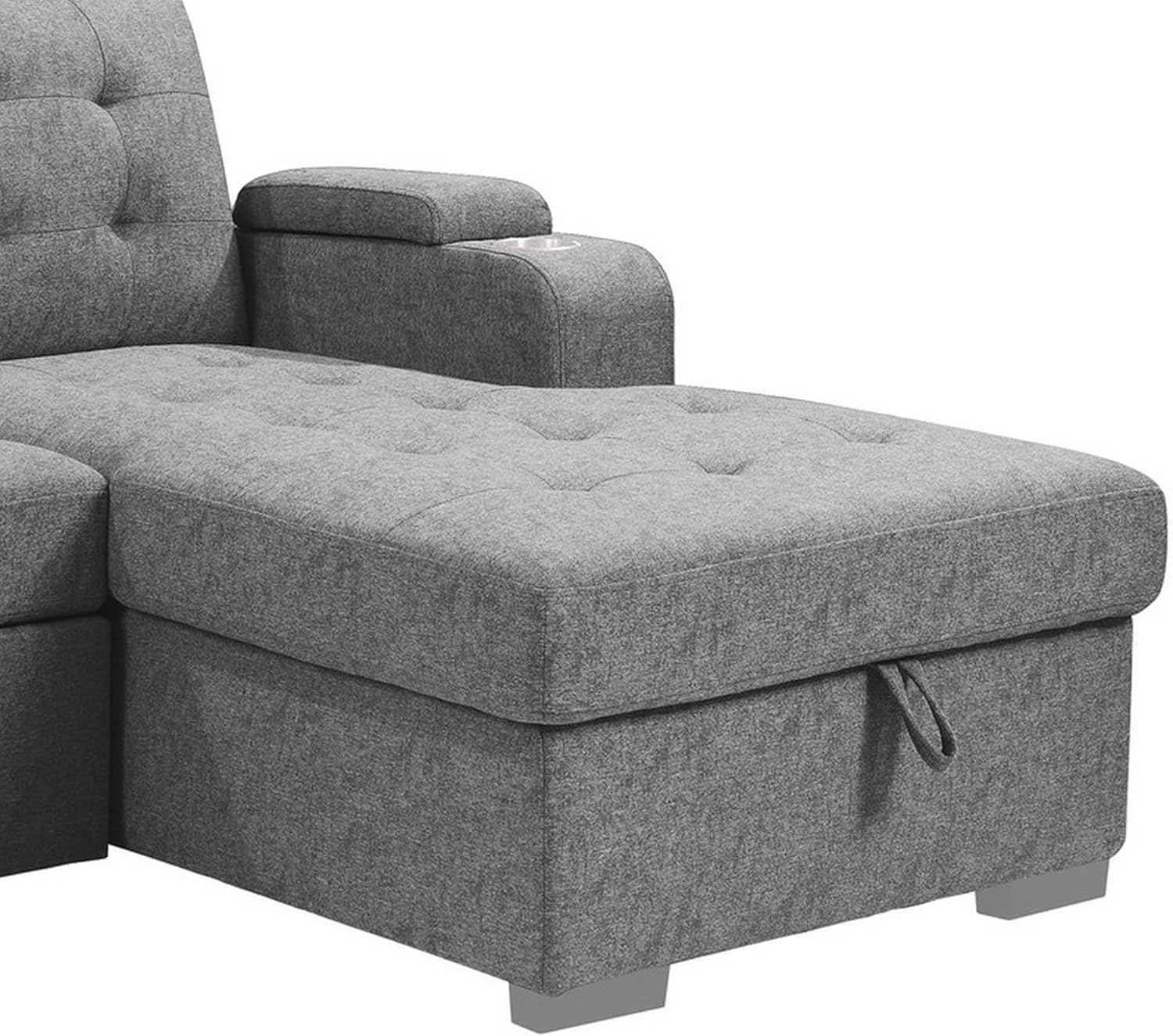 Benjara 120 Inch Sleeper Sectional Sofa Bed with Storage, Modern Tufted Gray Fabric