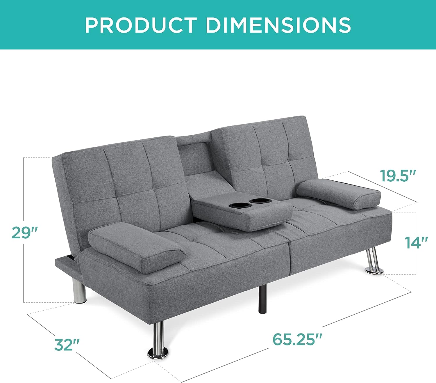 Best Choice Products Linen Upholstered Modern Convertible Folding Futon Sofa