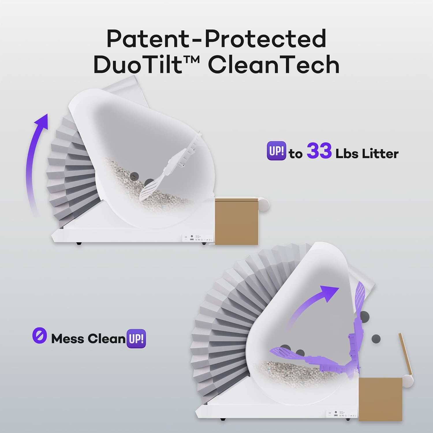 X5 Self-Cleaning Cat Litter Box - Unique Split System, Open Top, 30-Day Capacity - Automatic Litter Scooping Robot, Odor-Seal Disposable Cardboard Bin, 24 Inch Tray, 33 lbs. Load, 99% Leakproof