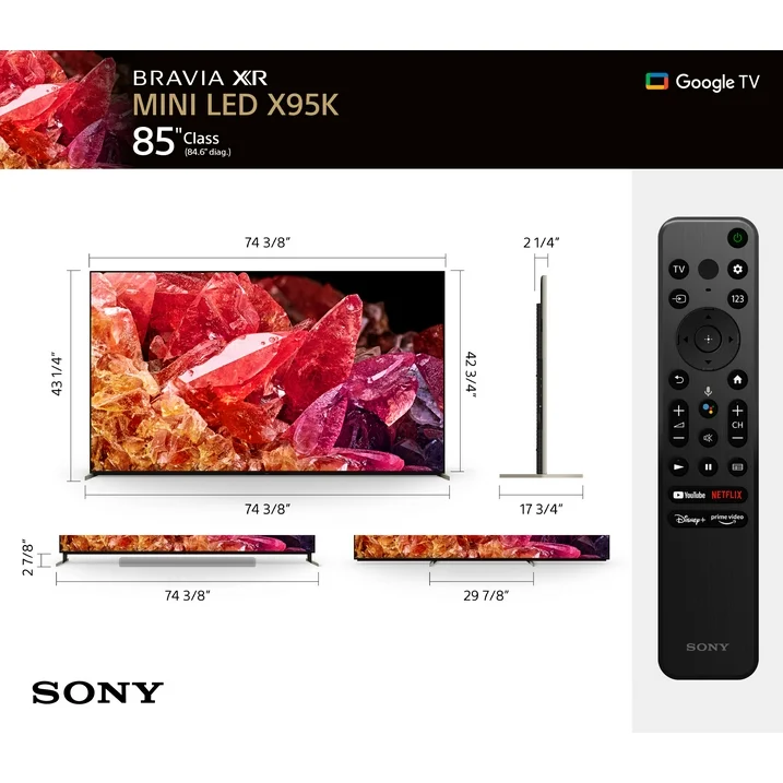 Sony 85” Class BRAVIA XR X95K 4K HDR Mini LED with Smart Google TV XR85X95K- 2022 Model