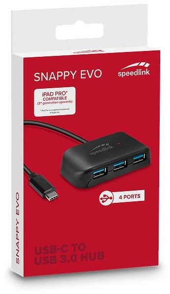 SpeedLink SNAPPY EVO USB-Hub. 4-Port. Typ-C auf USB 3.0. schwarz