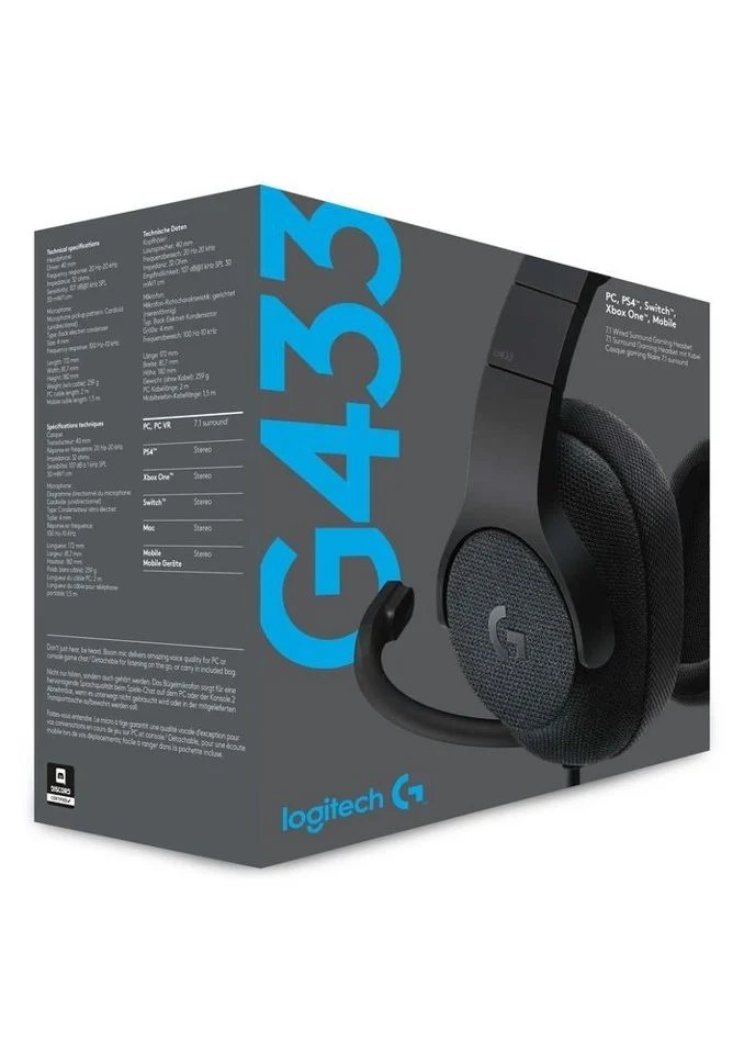 Logitech - G433 7.1 Surround Gaming Headset Schwarz
