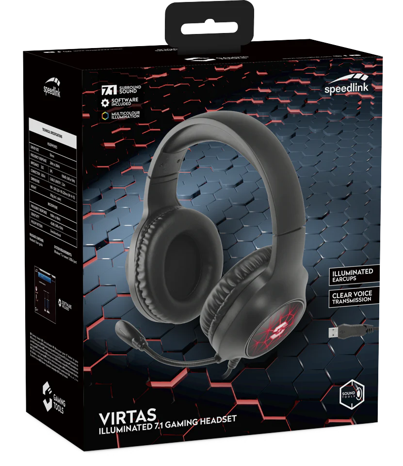 Speedlink - VIRTAS Illuminated 7.1 Gaming Headset. schwarz