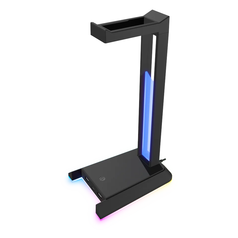 Speedlink - EXCELLO Illuminated Headset Stand. 3-Port USB 2.0 Hub. integrated Soundcard. black