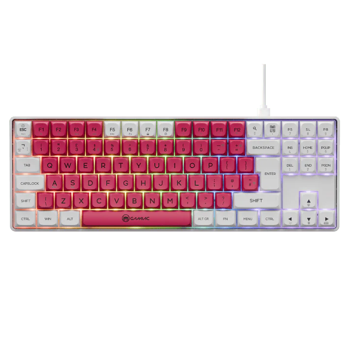 Gamiac TKL90G - Hvid/Rød - TKL Tastatur - Blå Switch