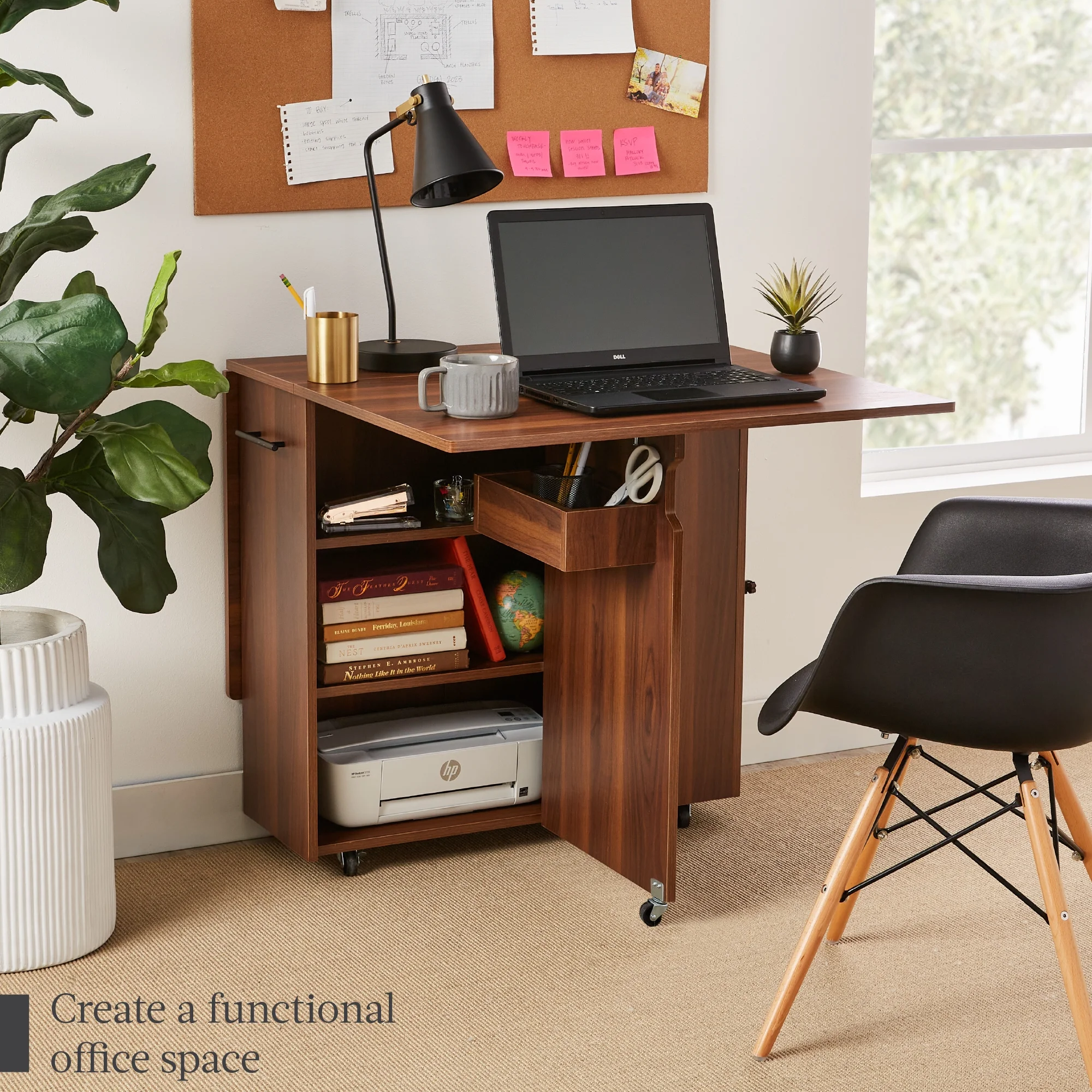 Best Choice Products Multipurpose Folding Table w/ Wheels, 3 Storage Shelves, Cubby, Handle - Brown