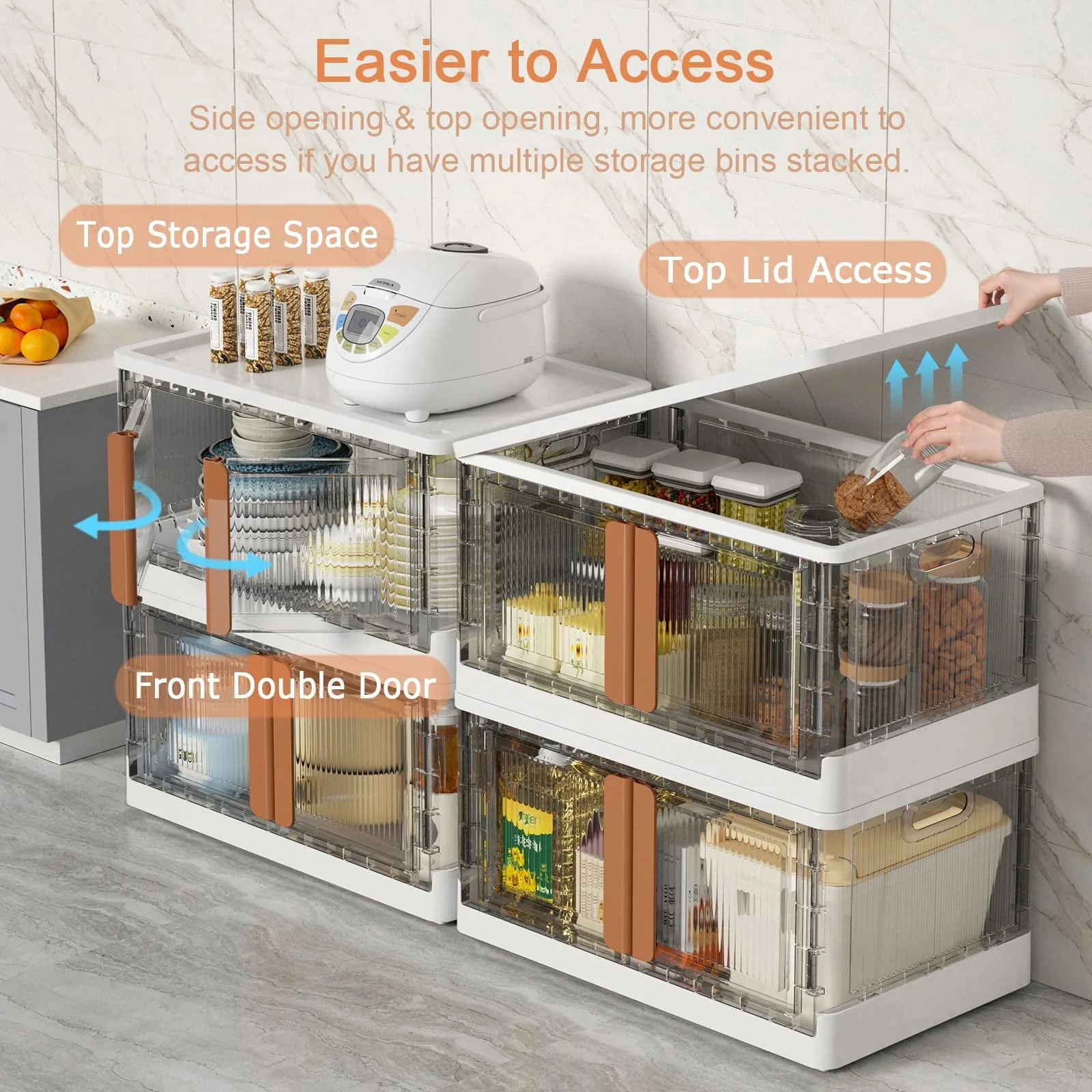 Closet Organizers and Storage, Folding Storage Box, Collapsible Totes , 4 Packs 8.4 Gal Clear Storage Bins, Stackable Storage Container, Shelves Organizer for Home