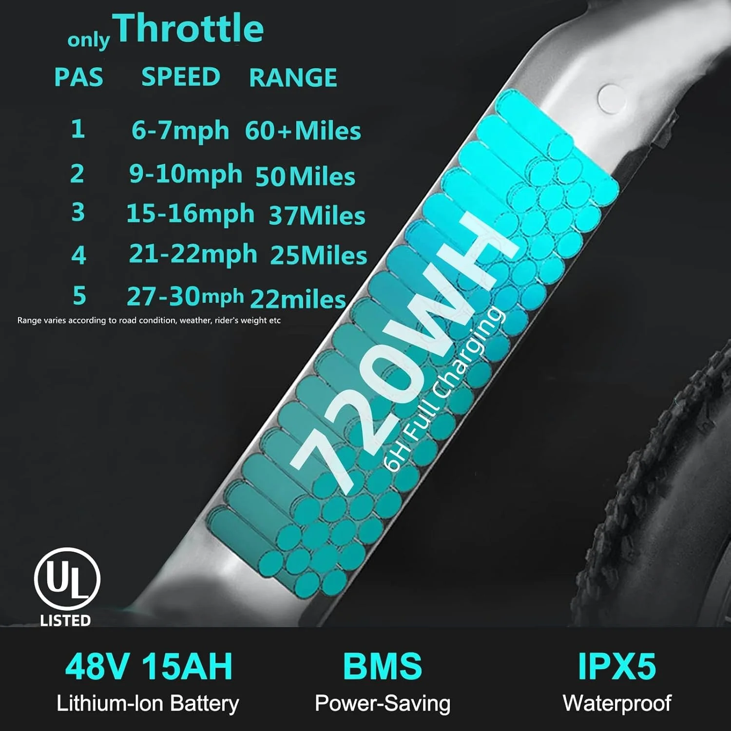 Tamobyke Electric Bike for Adults,Peak 1500W 28mph Mountain Ebike,48V 15.6AH 20