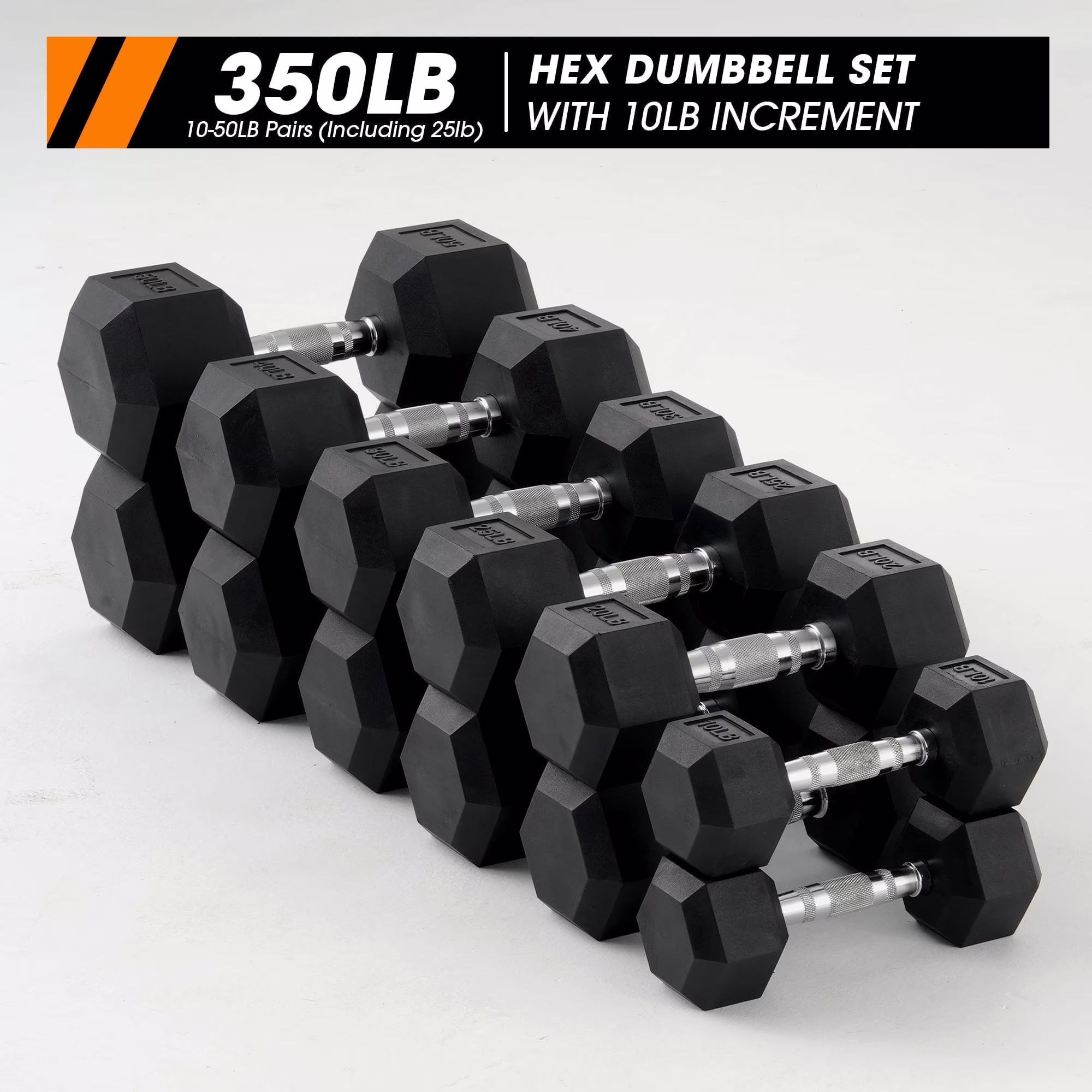 Mikolo Rubber Hex Dumbbell Set with Racks, Option in 450lbs, Strength Training Weight Set Home Gym