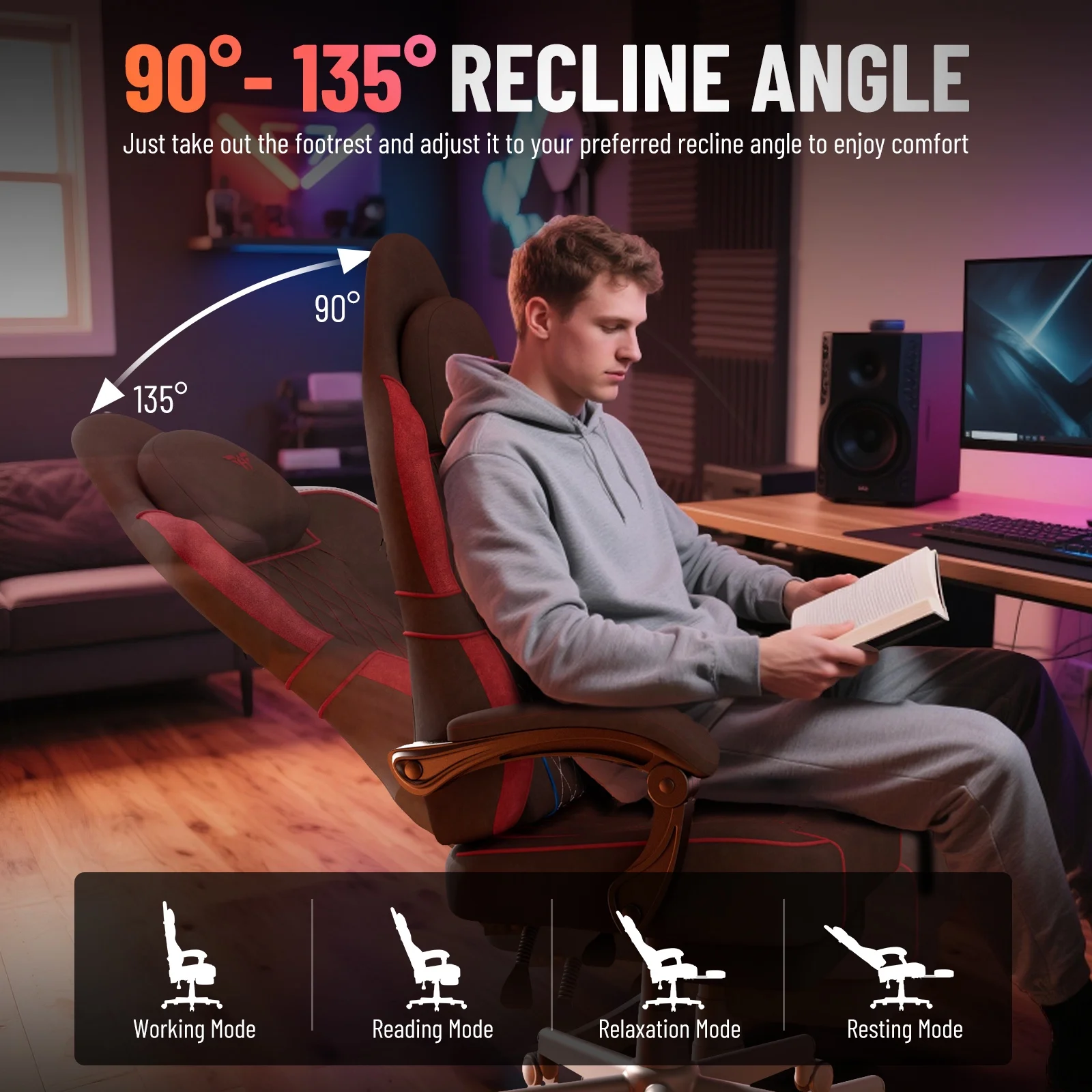 SOONTRANS Gaming Chair for Adults, Velvet Fabric High Back Comfortable Video Game Chair with Footrest and Massage Lumbar Cushion, Racing Computer Desk Chair, Ergonomic Gamer Chair, Black/Grey