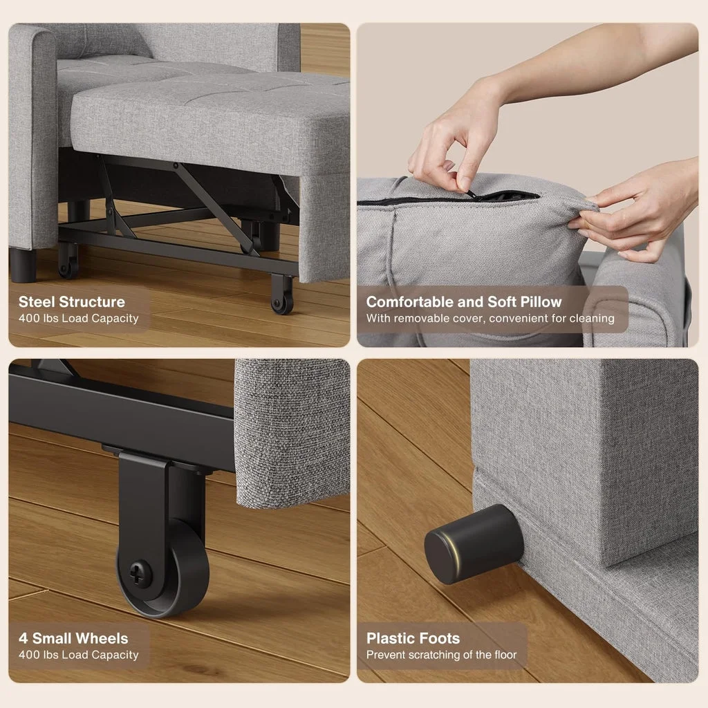 Convertible Sleeper Chair, Aiho 3-in-1 Convertible Sofa Bed Recliner Chair with Pull Out Couch - Dark Gray