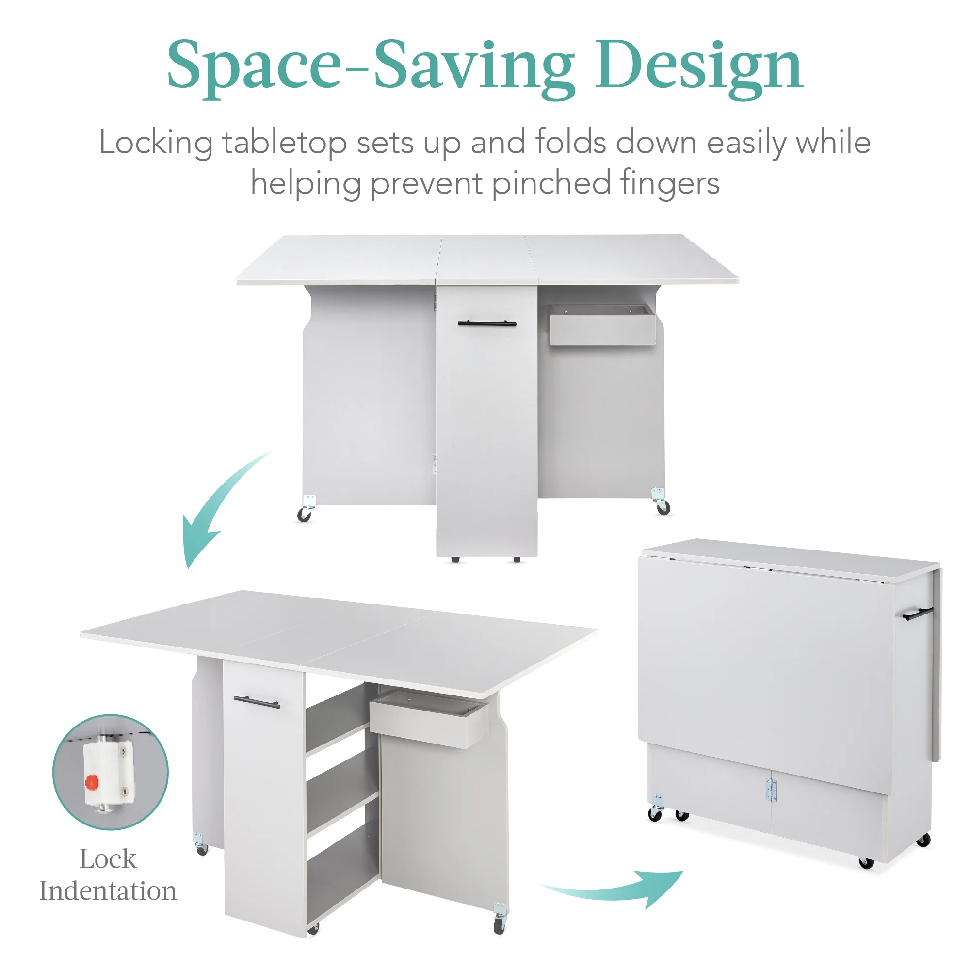 Best Choice Products Multipurpose Folding Table w/ Wheels, 3 Storage Shelves, Cubby, Handle - Brown