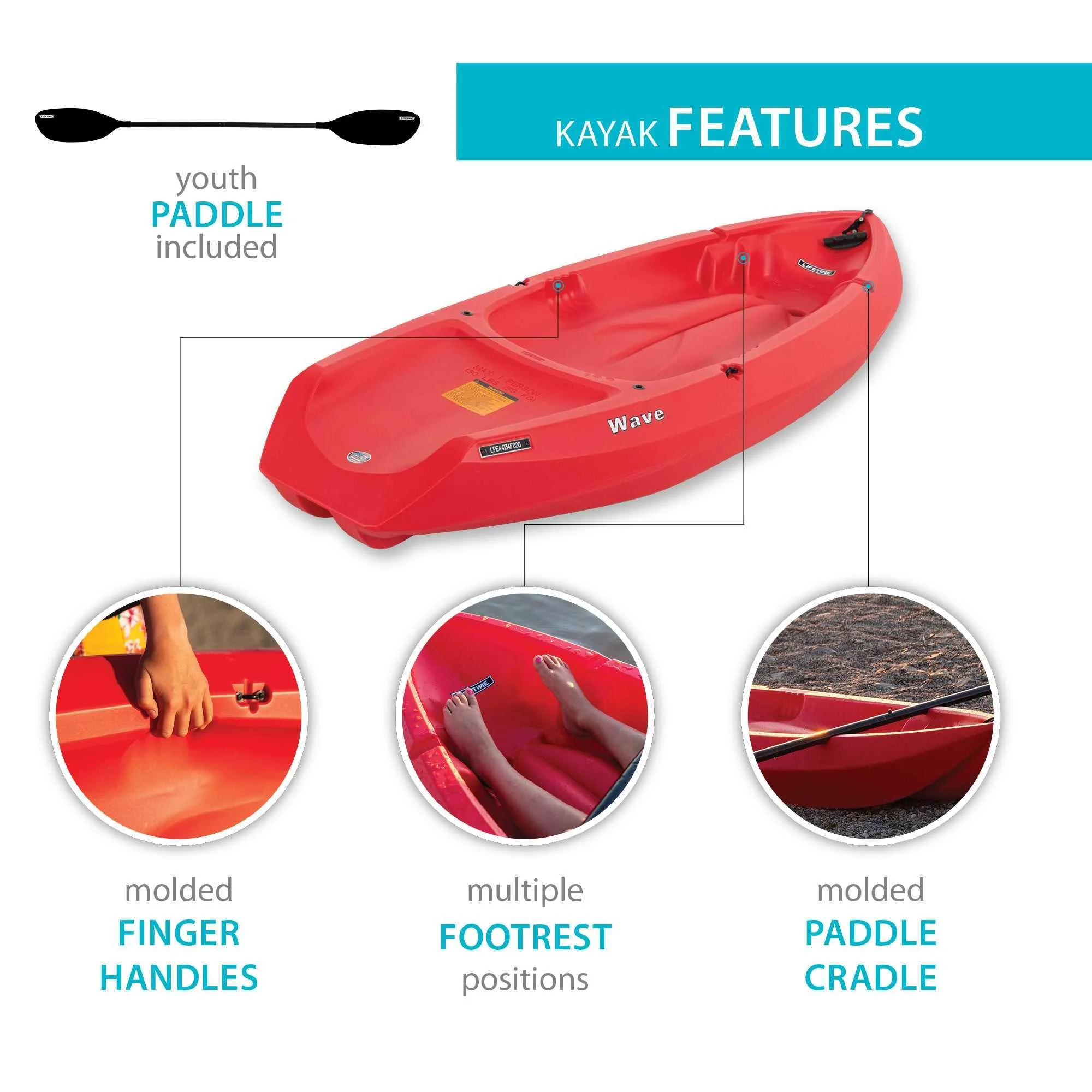 Lifetime Wave 6 ft Youth Kayak, Fire Red (91401)