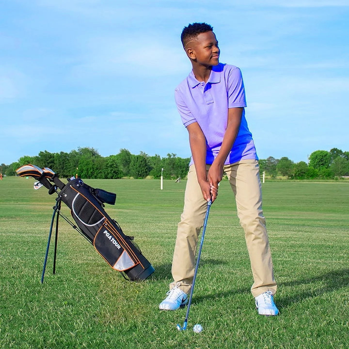 PGA Tour Right-Handed 10 Piece Kids Golf Club Stand Bag Set; Player Height 4'8 - 5'2