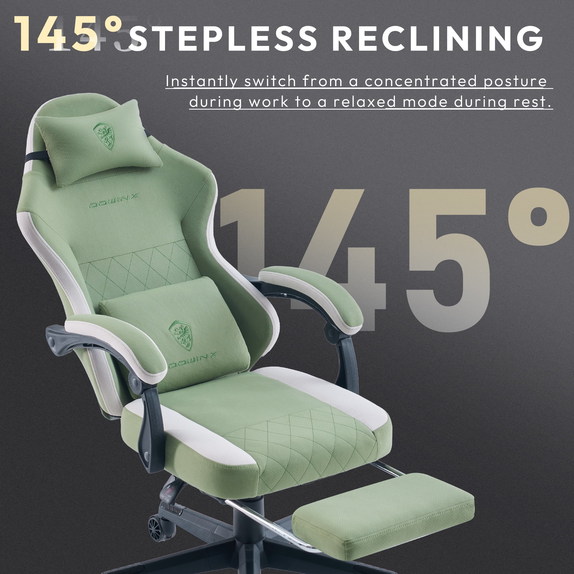 Dowinx Fabric Gaming Chair with Massage Lumbar Support, High Back Ergonomic Computer Chair with Footrest for Adult, Black