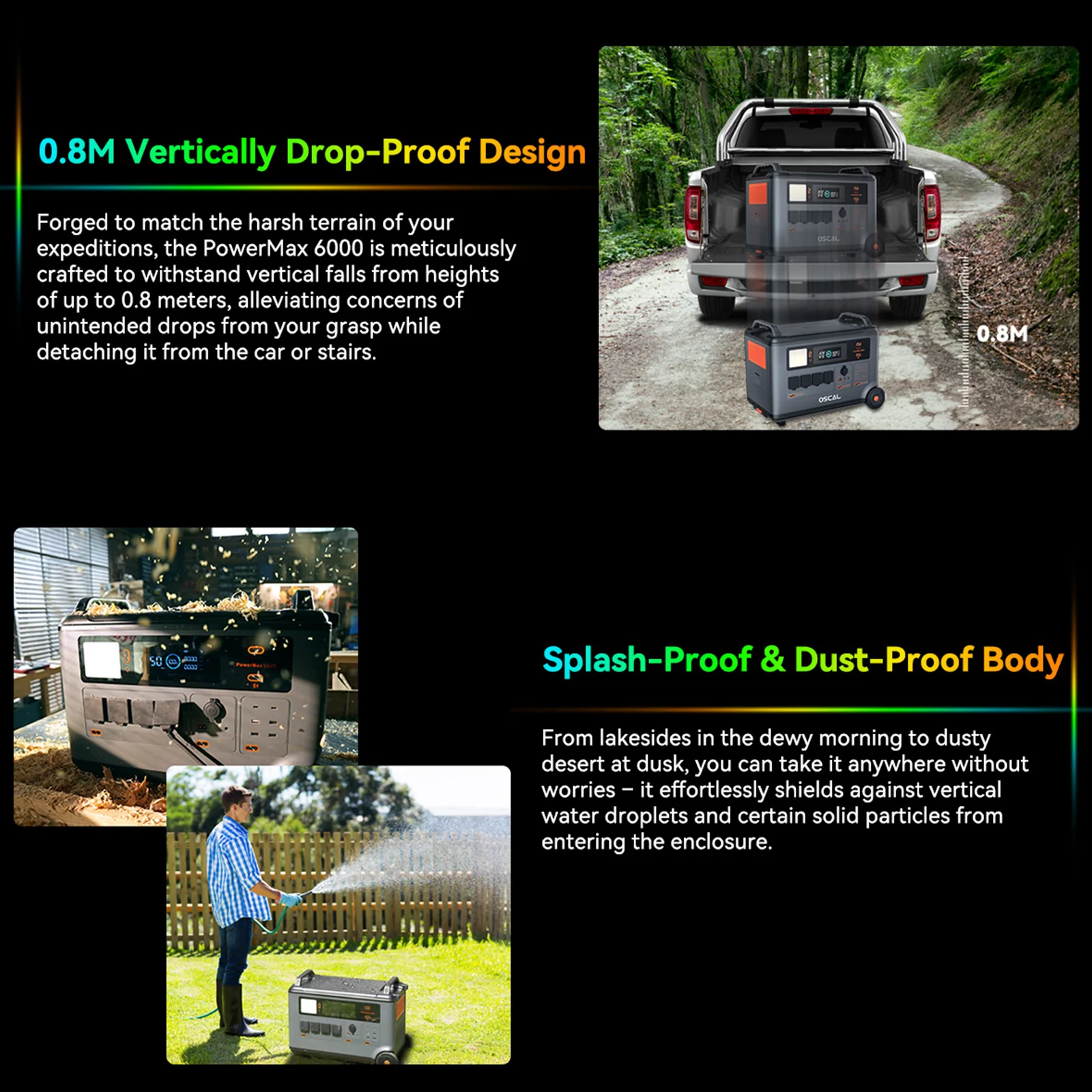 OSCAL PowerMax 6000 Portable Power Station, 3600Wh LiFePO4 Battery with 6000W Output, BP3600 Expansion Battery & 200W Solar Panels, Solar Generator for Camping, Home, Outdoor, Emergency Use