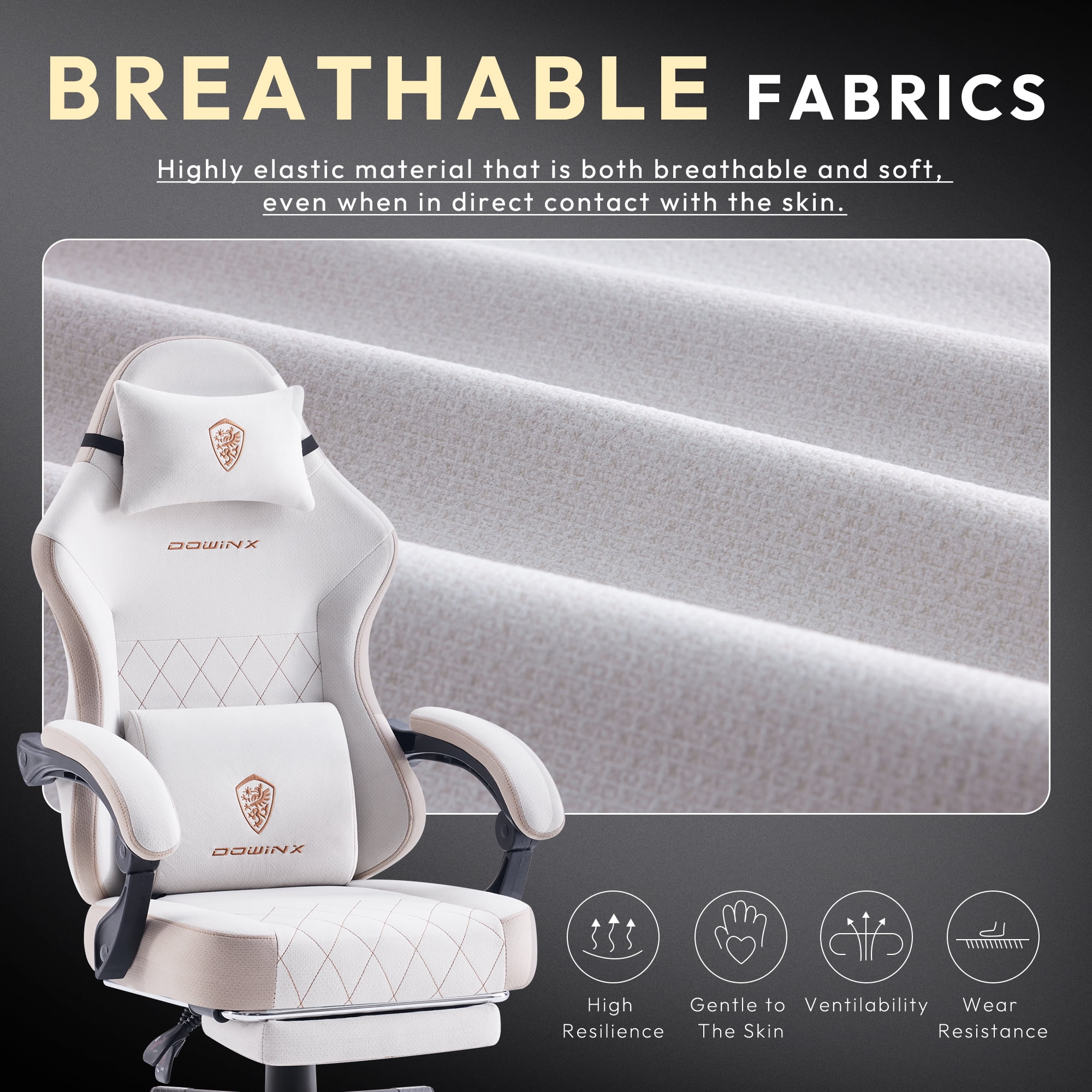 Dowinx Fabric Gaming Chair with Massage Lumbar Support, High Back Ergonomic Computer Chair with Footrest for Adult, Black