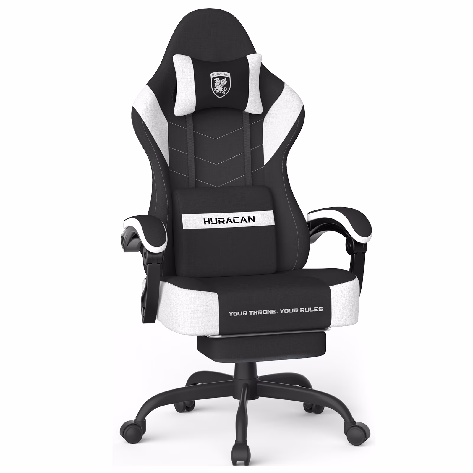 SOONTRANS Gaming Chair for Adults, Ergonomic Linen Fabric Computer Chair with Massage Lumbar Pillow, Gamer Game Chair with Adjustable Headrest, Comfortable Office Chair for Home, White