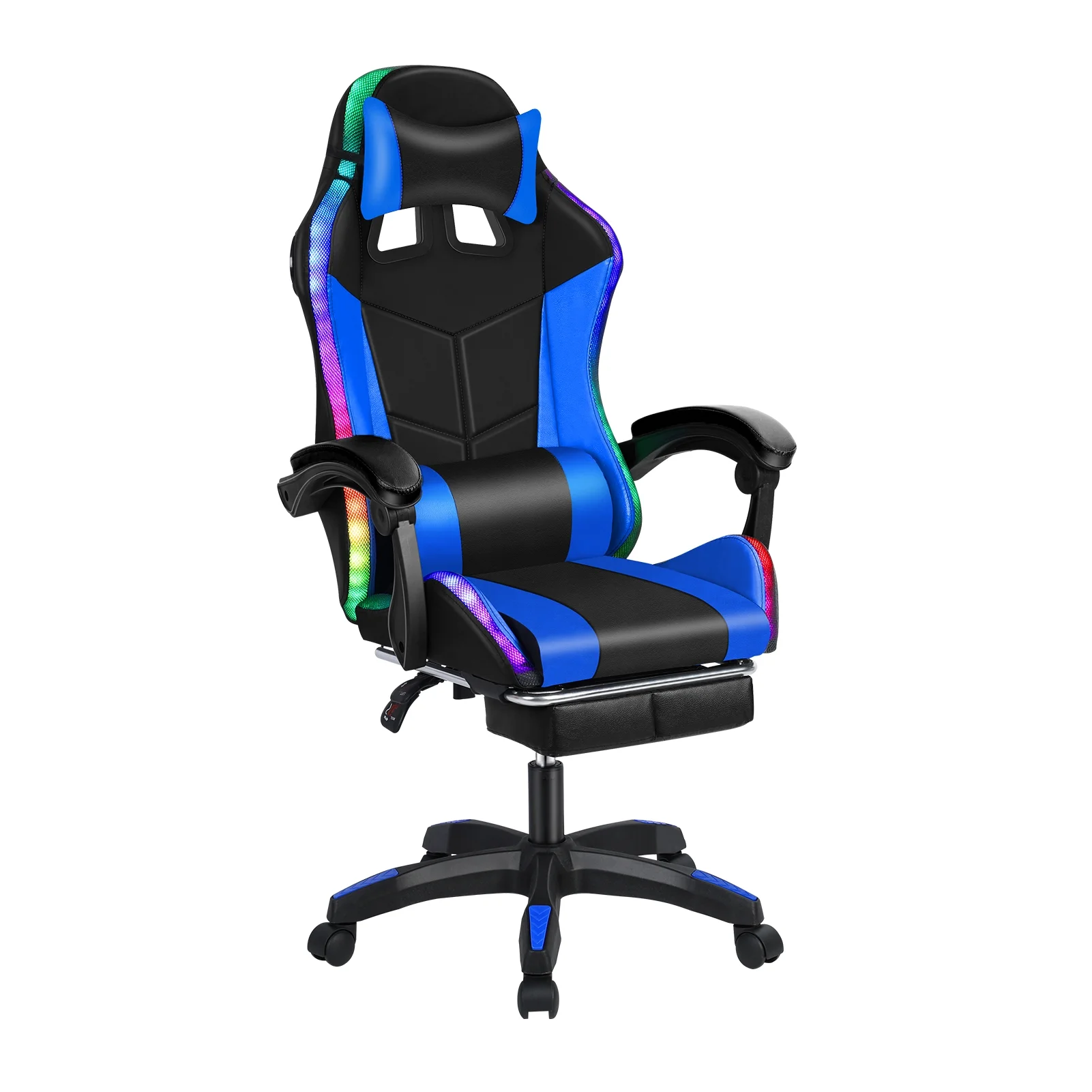 Gaming Chair with Bluetooth-compatible Speakers and RGB LED Lights, Ergonomic Massage Computer Chair with Height Adjustable, Video Game Chair High Back with Lumbar Support