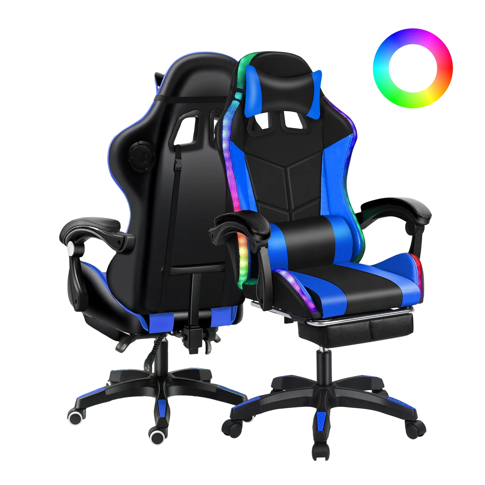 Gaming Chair with Bluetooth-compatible Speakers and RGB LED Lights, Ergonomic Massage Computer Chair with Height Adjustable, Video Game Chair High Back with Lumbar Support