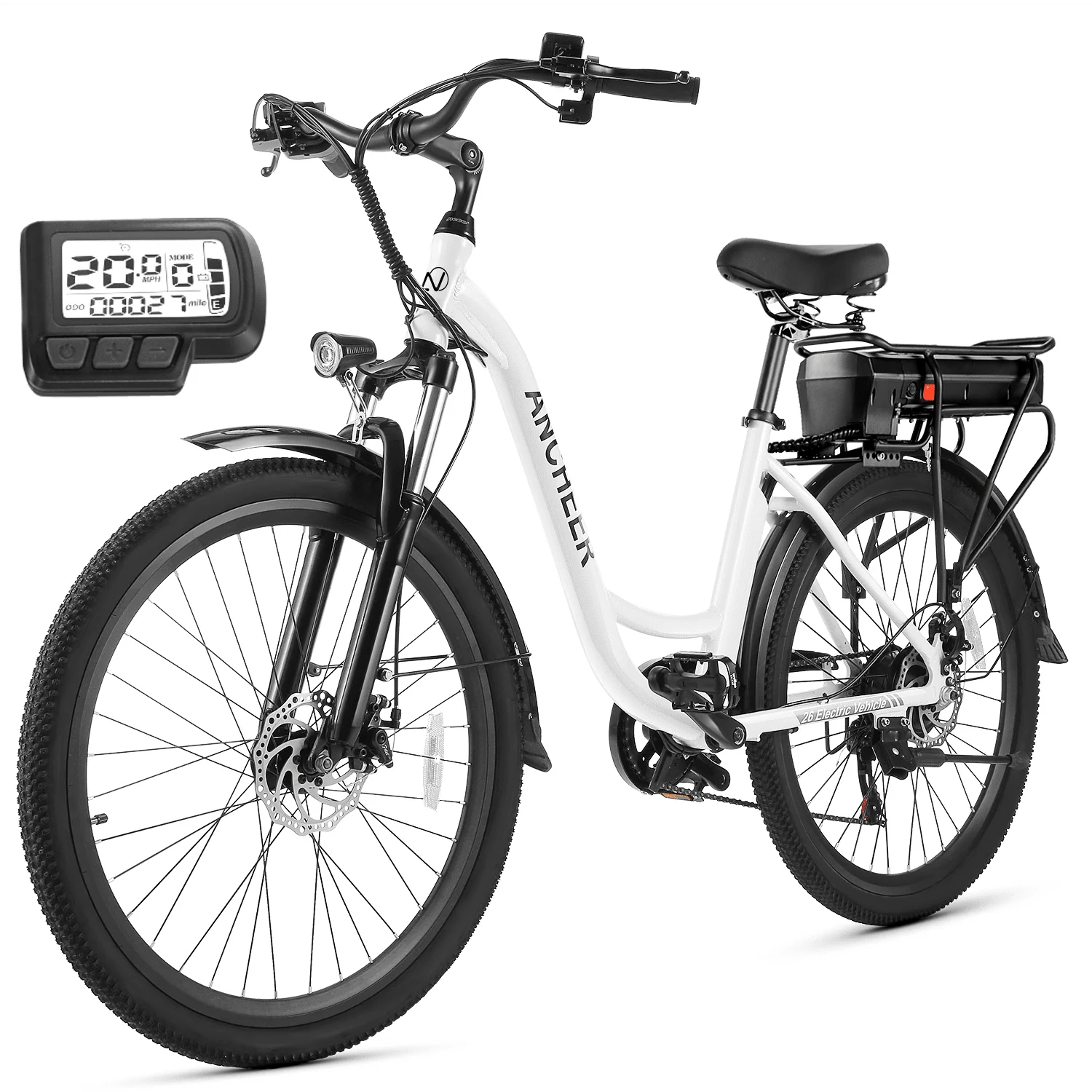 ANCHEER Electric Bike for Adults, 48V 500Wh EBike, UP to 60 Miles, 3.5H Fast-Charge Removable Battery, 26