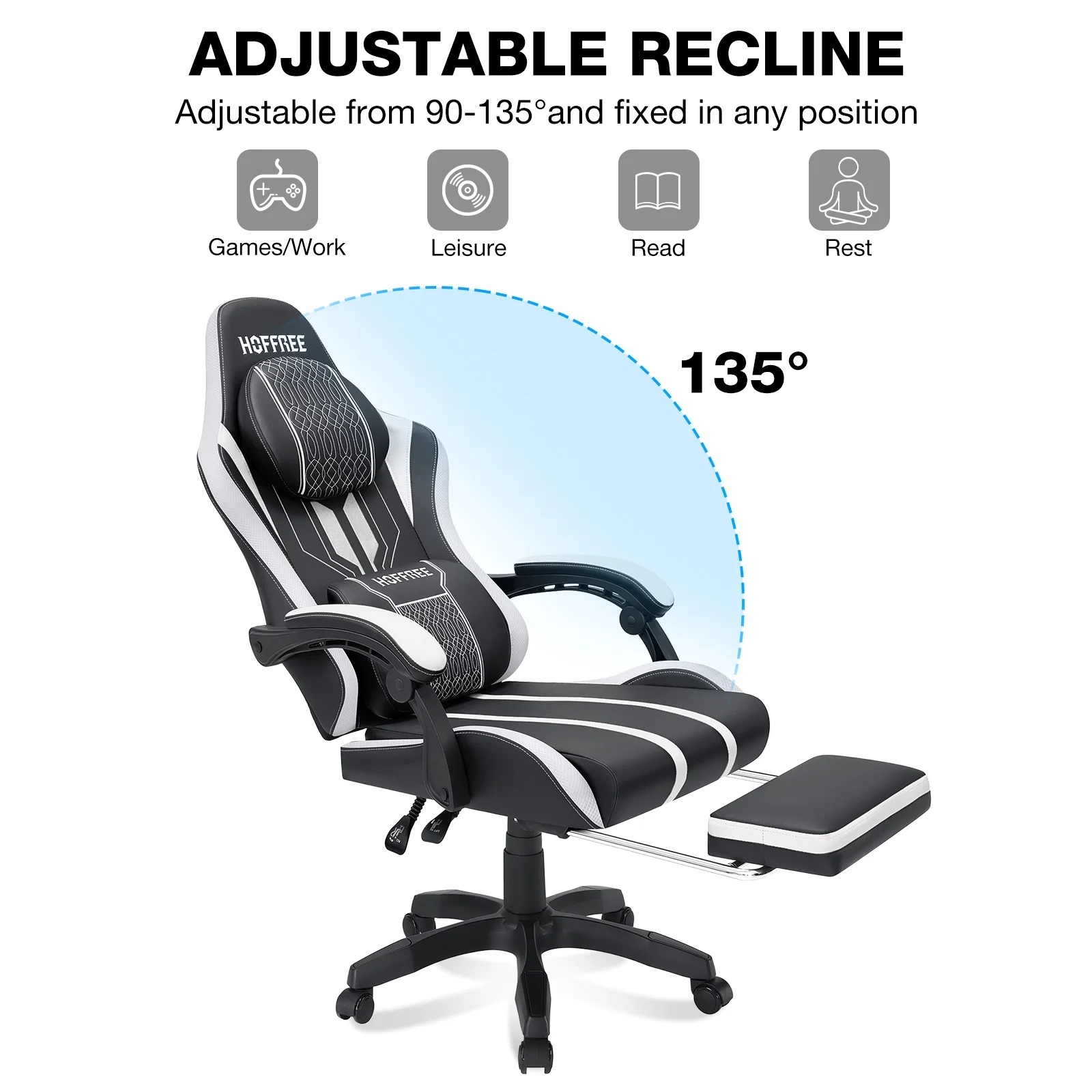 Hoffree Gaming Chair with Bluetooth Speakers Big and Tall Gamer Chair with Footrest and Massage Game Chair with Lumbar Support and 360-Swivel Seat and Headrest for Adults, 400lbs
