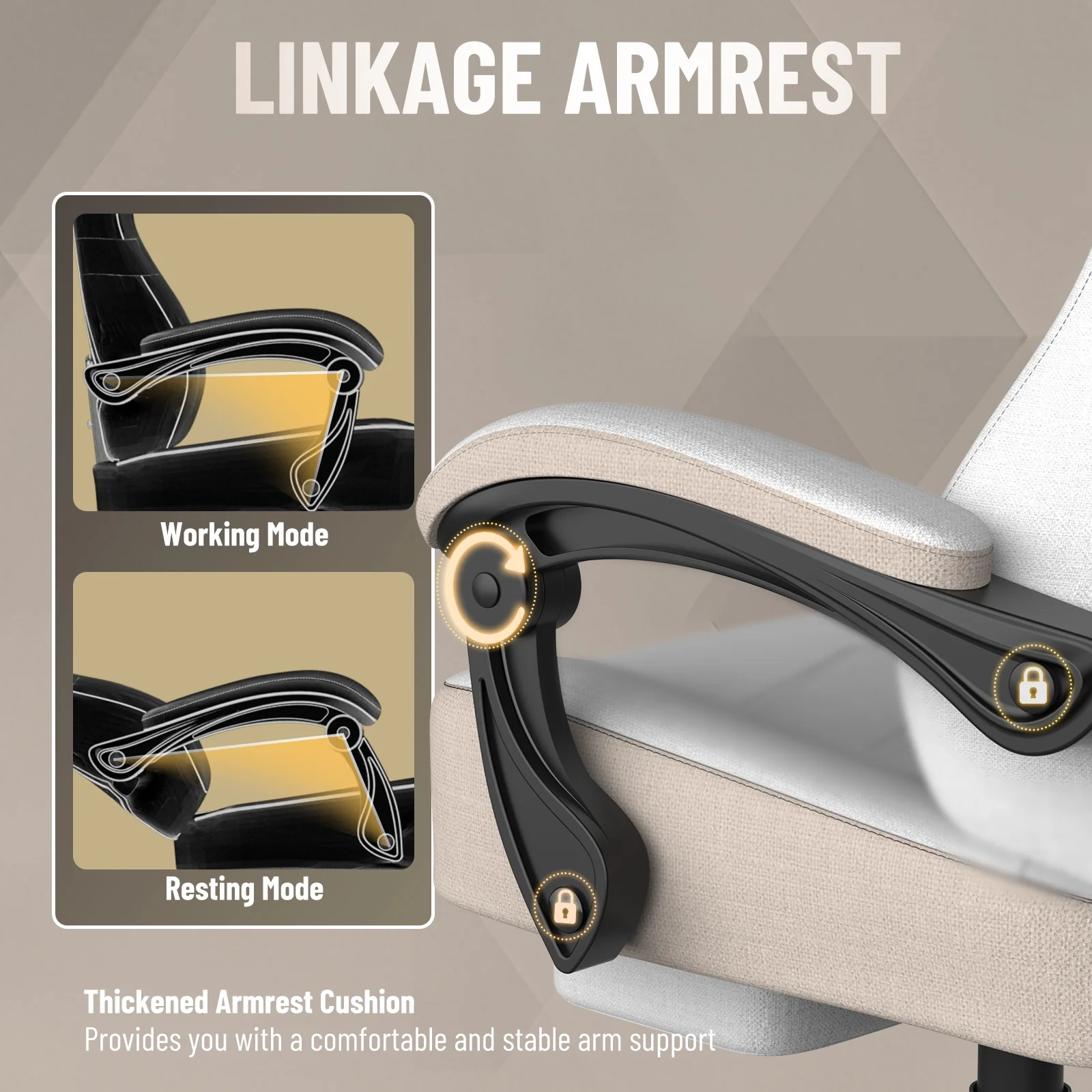 SOONTRANS Gaming Chair for Adults, Ergonomic Linen Fabric Computer Chair with Massage Lumbar Pillow, Gamer Game Chair with Adjustable Headrest, Comfortable Office Chair for Home, White