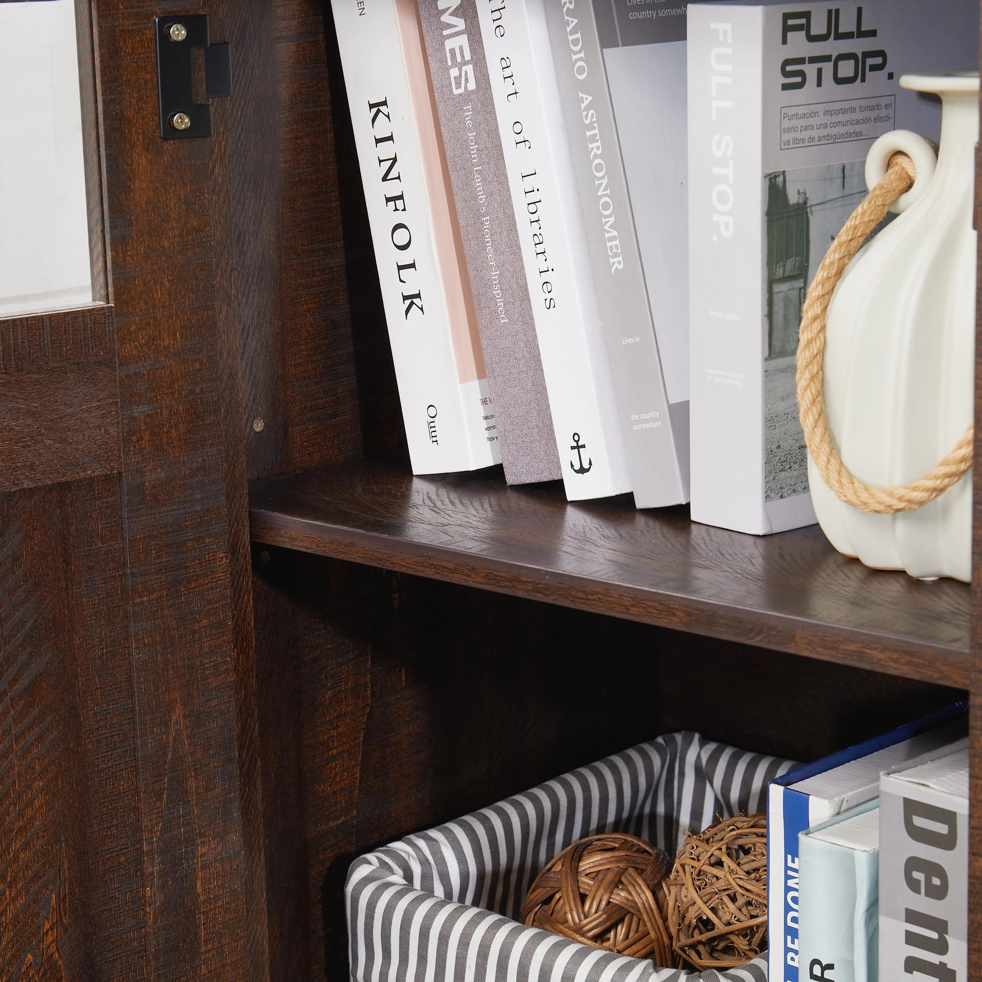 PAPROOS Fireplace TV Stand for 65 Inch TV, Modern Farmhouse TV Cabinet with 23'' Electric Fireplace, Entertainment Center Television Console Table for Living Room, Black+Brown