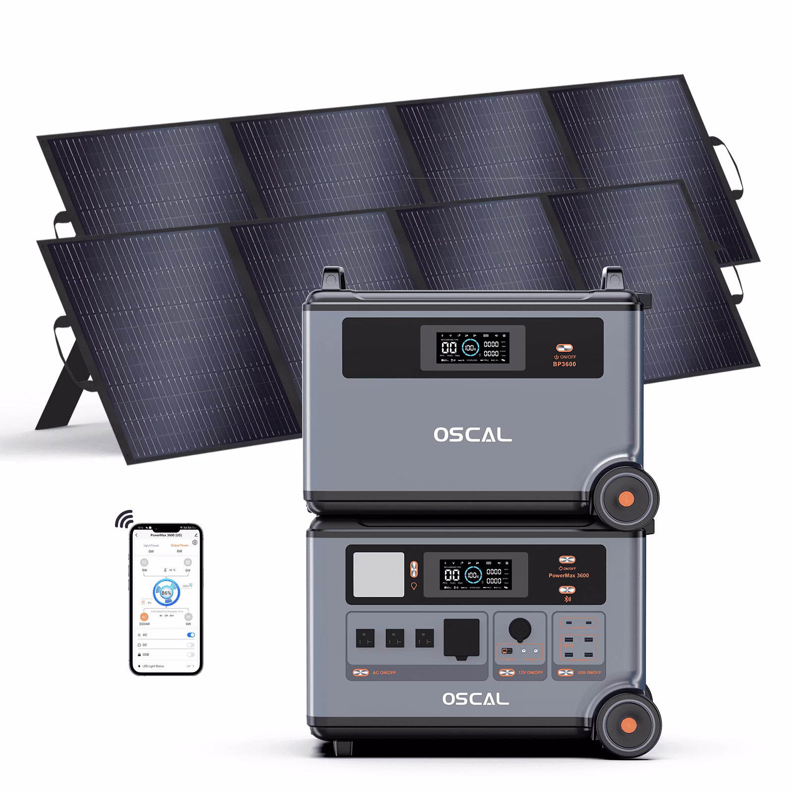 OSCAL PowerMax 6000 Portable Power Station, 3600Wh LiFePO4 Battery with 6000W Output, BP3600 Expansion Battery & 200W Solar Panels, Solar Generator for Camping, Home, Outdoor, Emergency Use