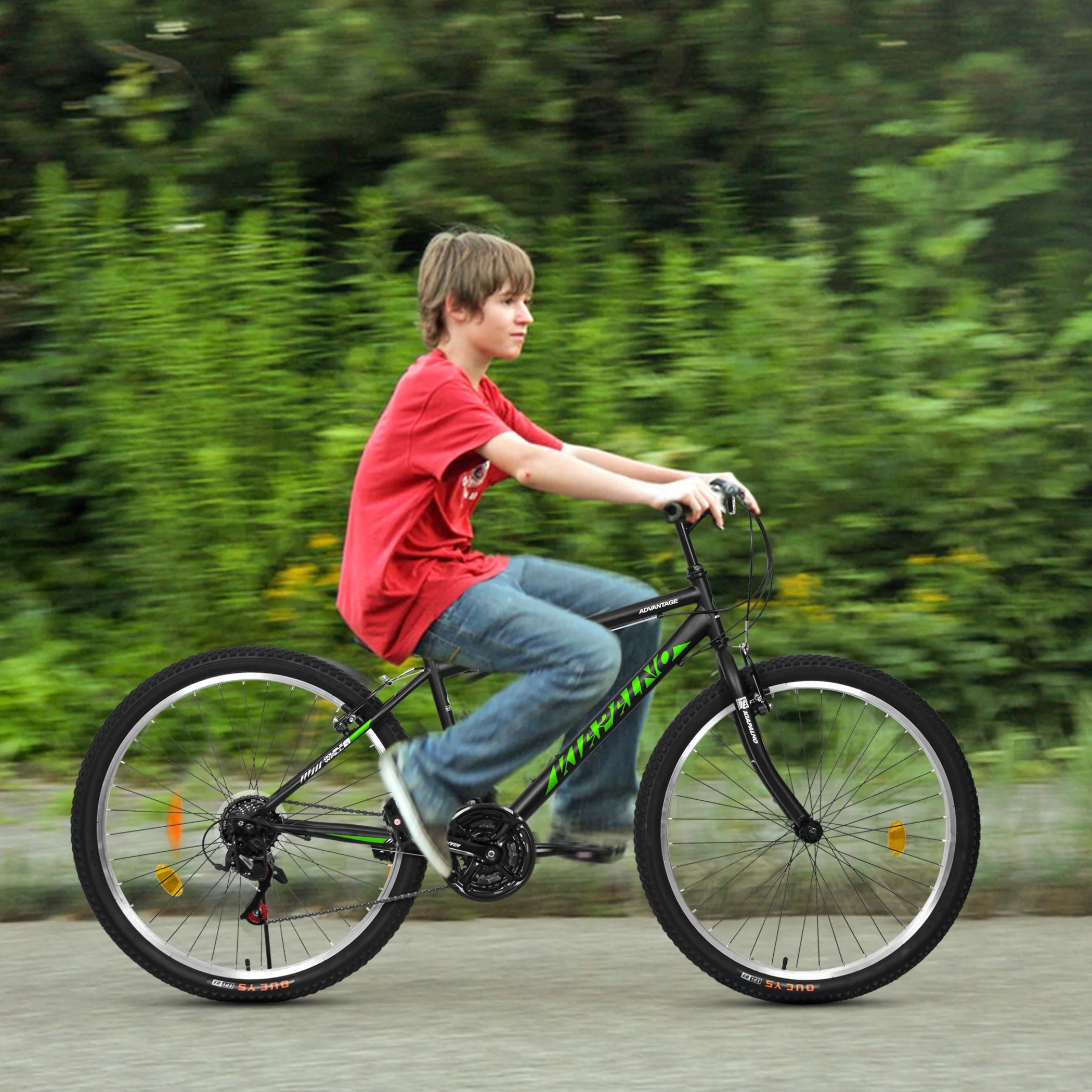 24 Inch Mountain Bike for 10+ Years Old, 21 Speeds Commuter Bike with V Brake and Steel Frame, Rigid Suspension MTB Bicycle for City Trail Beach Snow, Black-Red