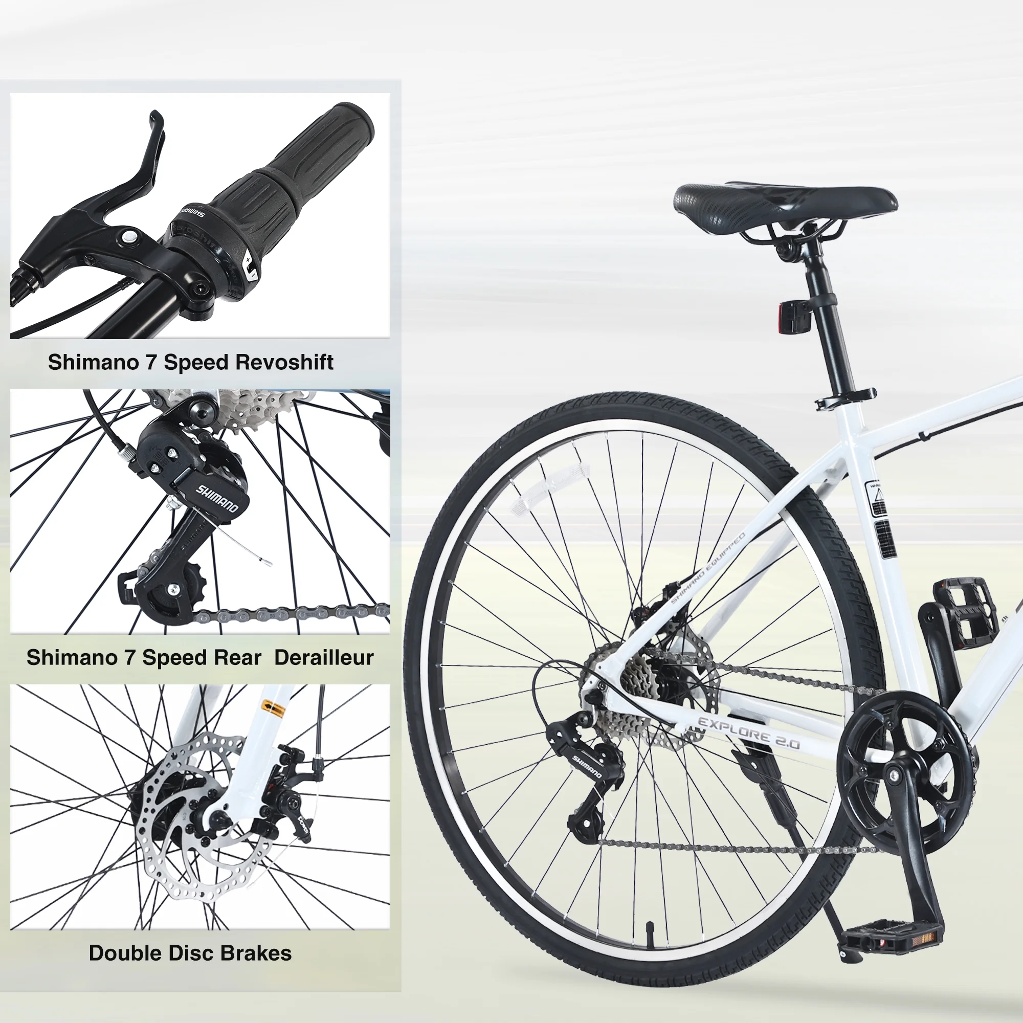 700C Hybrid Road Bike Shimano 7-Speed Adult Bike Aluminum Frame City Bicycle for Men Women, Green