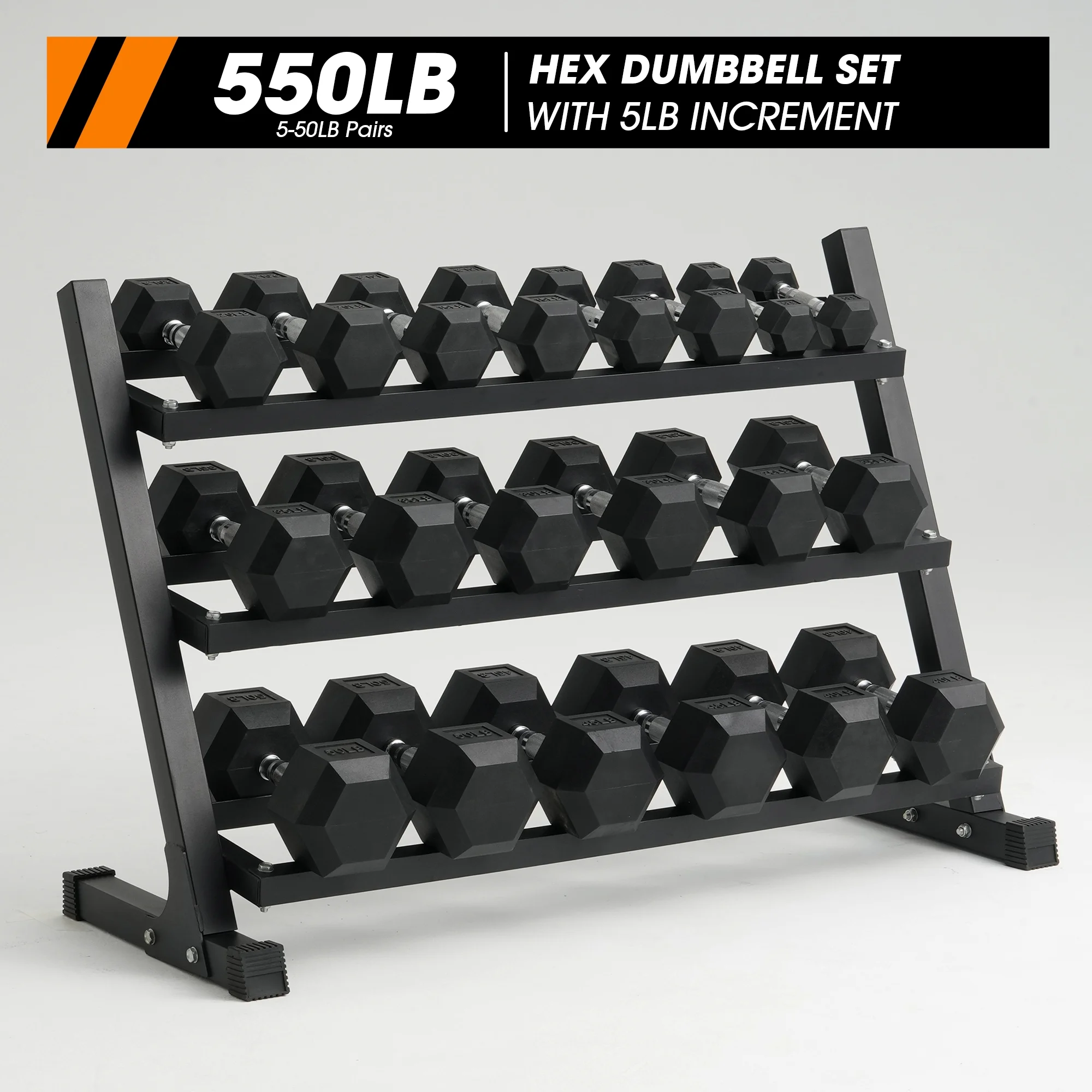 Mikolo Rubber Hex Dumbbell Set with Racks, Option in 450lbs, Strength Training Weight Set Home Gym