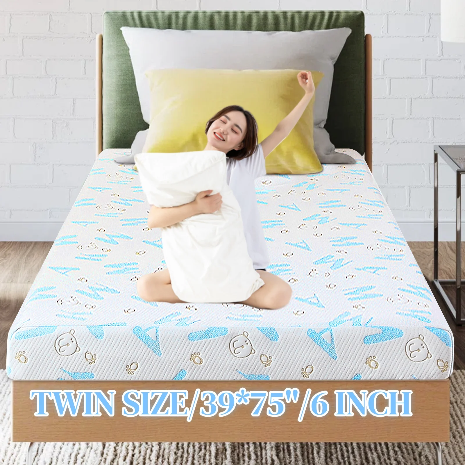 Gel Memory Foam Mattress, Twin, 6 Inch Alphabet Bed Mattress, Medium Firm Feel Mattress,Breathable & Cool Sleep Spine Pressure Relief Bed in a Box CertiPUR-US Certified