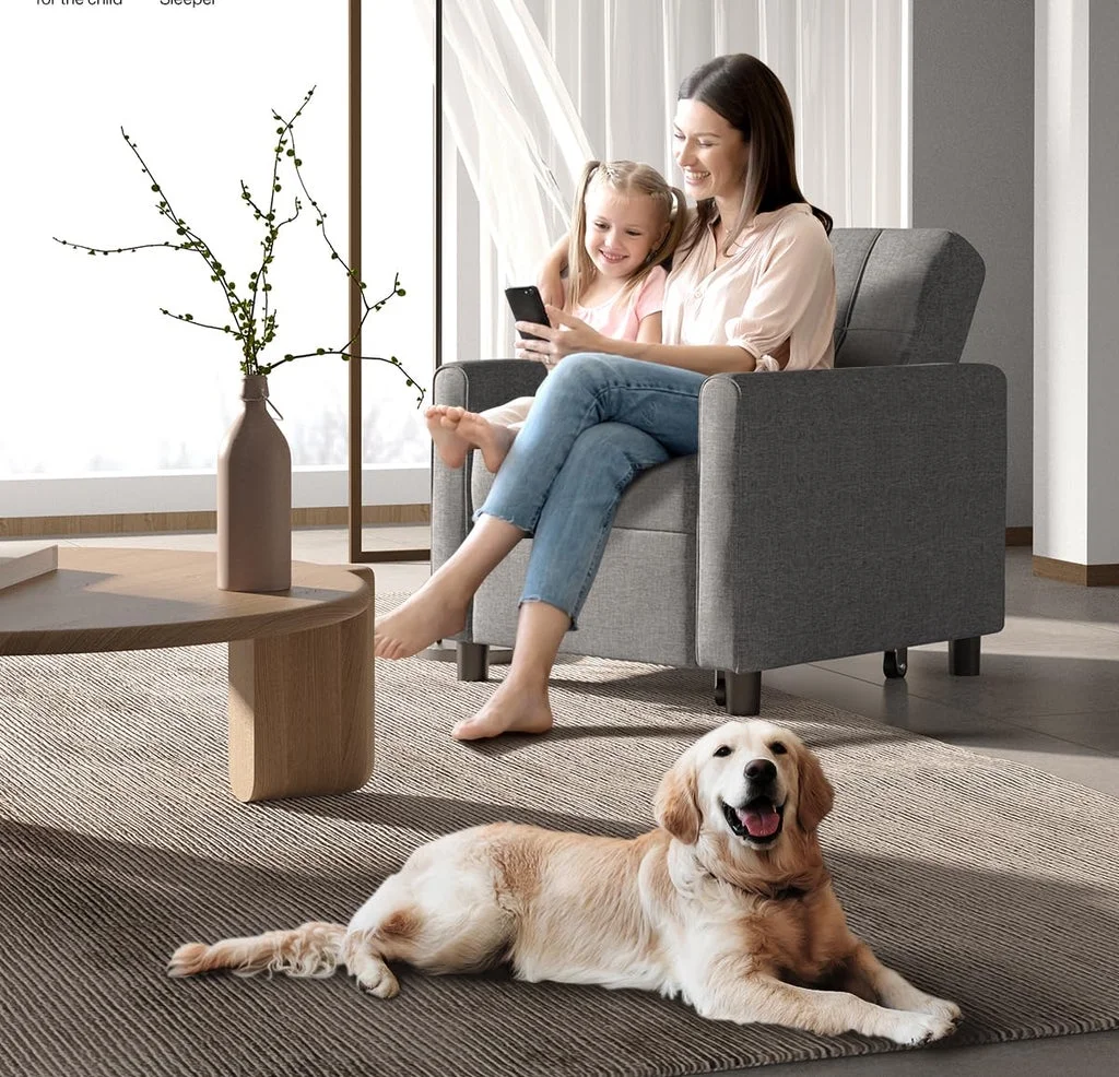 Convertible Sleeper Chair, Aiho 3-in-1 Convertible Sofa Bed Recliner Chair with Pull Out Couch - Dark Gray