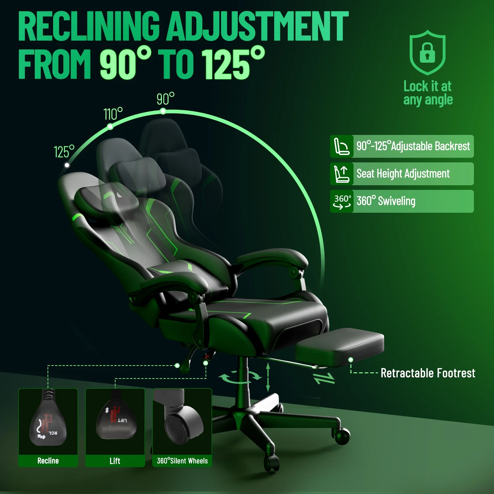 SOONTRANS Gaming Chair for Adults, Velvet Fabric High Back Comfortable Video Game Chair with Footrest and Massage Lumbar Cushion, Racing Computer Desk Chair, Ergonomic Gamer Chair, Black/Grey