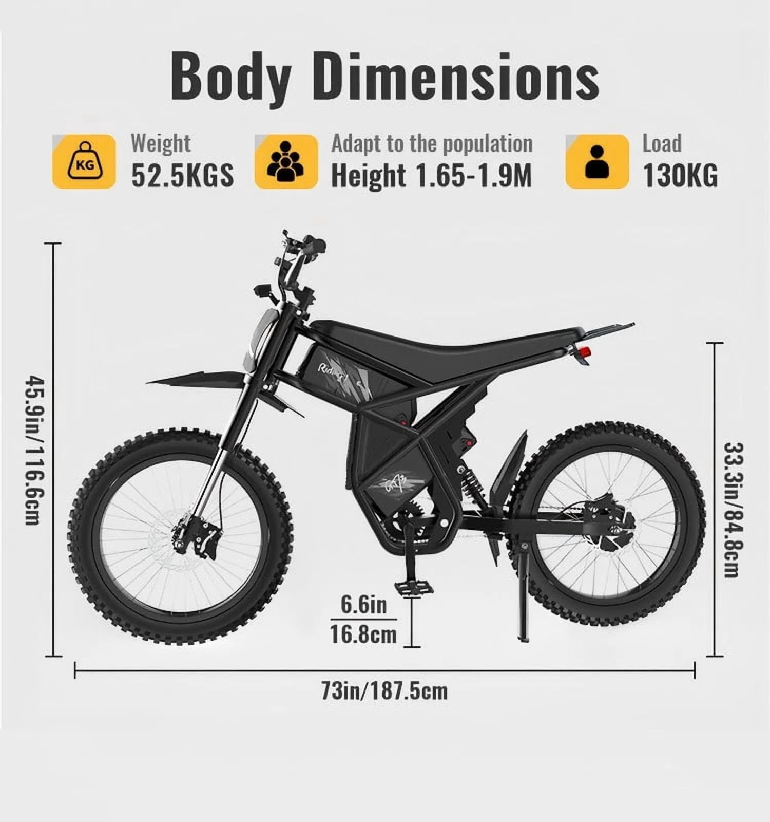 Riding'times GT73 Electric Dirt Bike for Adults, 37MPH 48V36.4AH 2400W 1747Wh Dual Battery Ebike, 85+ Miles Range,25