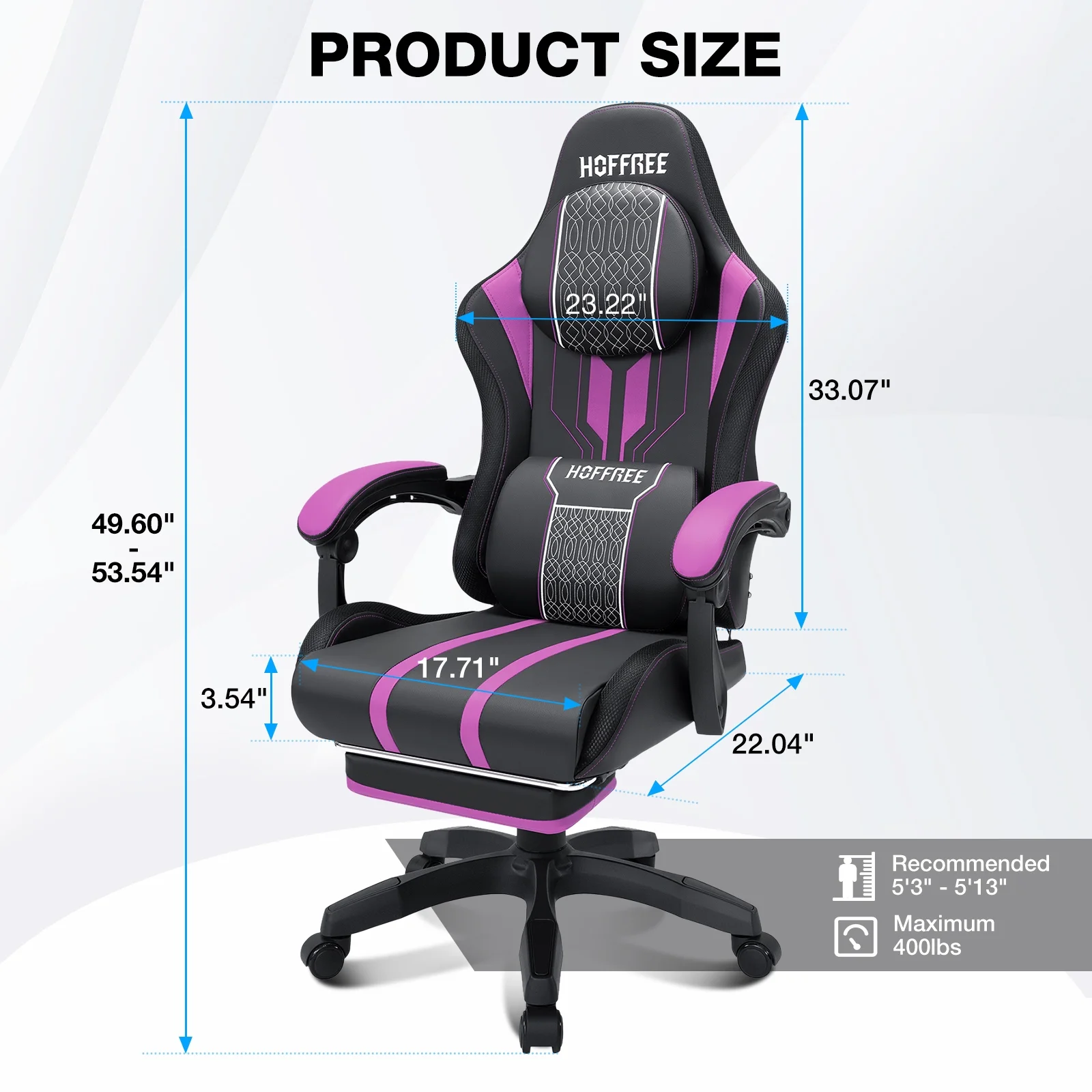 Hoffree Gaming Chair with Bluetooth Speakers Big and Tall Gamer Chair with Footrest and Massage Game Chair with Lumbar Support and 360-Swivel Seat and Headrest for Adults, 400lbs