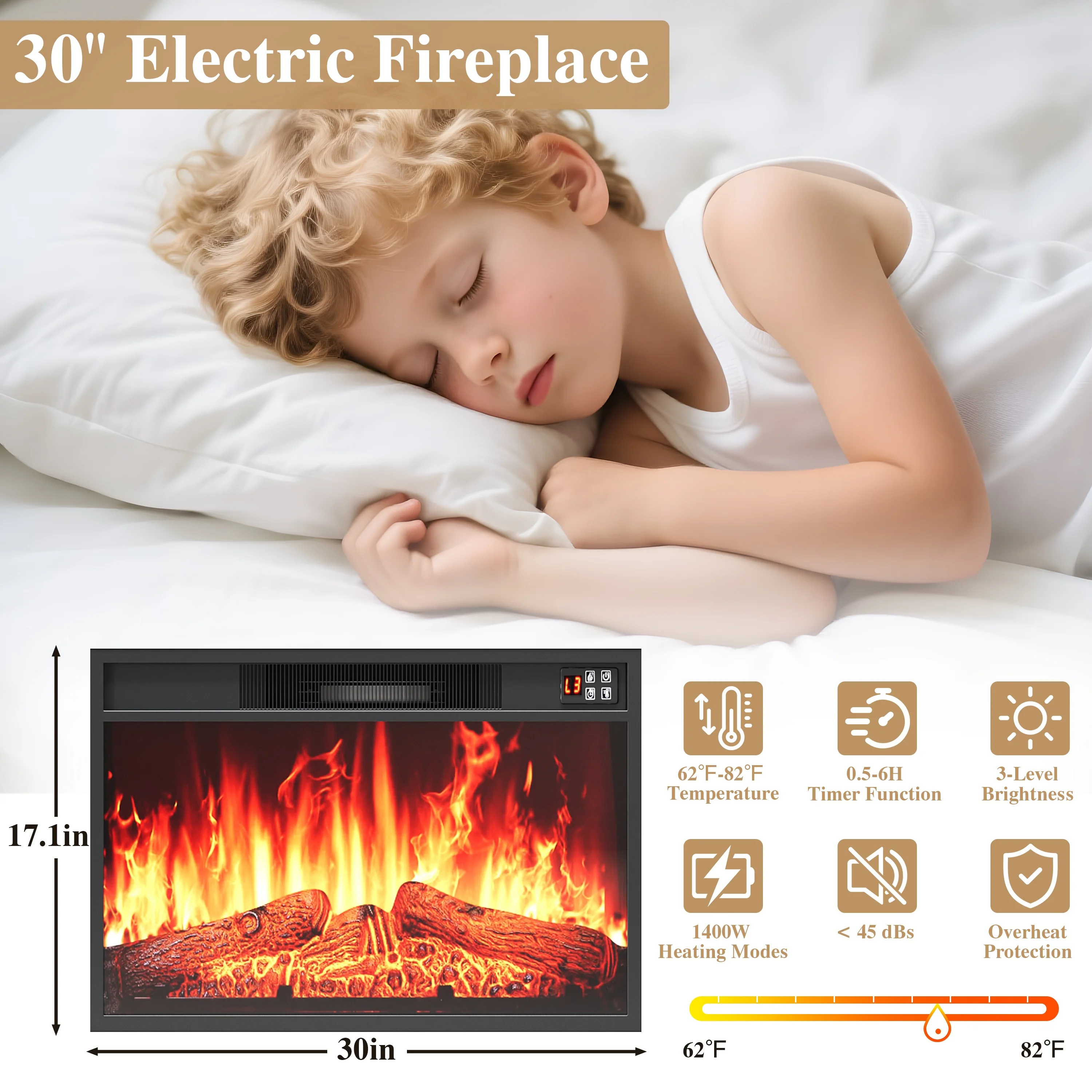 PAPROOS Fireplace TV Stand for 65 Inch TV, Modern Farmhouse TV Cabinet with 23'' Electric Fireplace, Entertainment Center Television Console Table for Living Room, Black+Brown