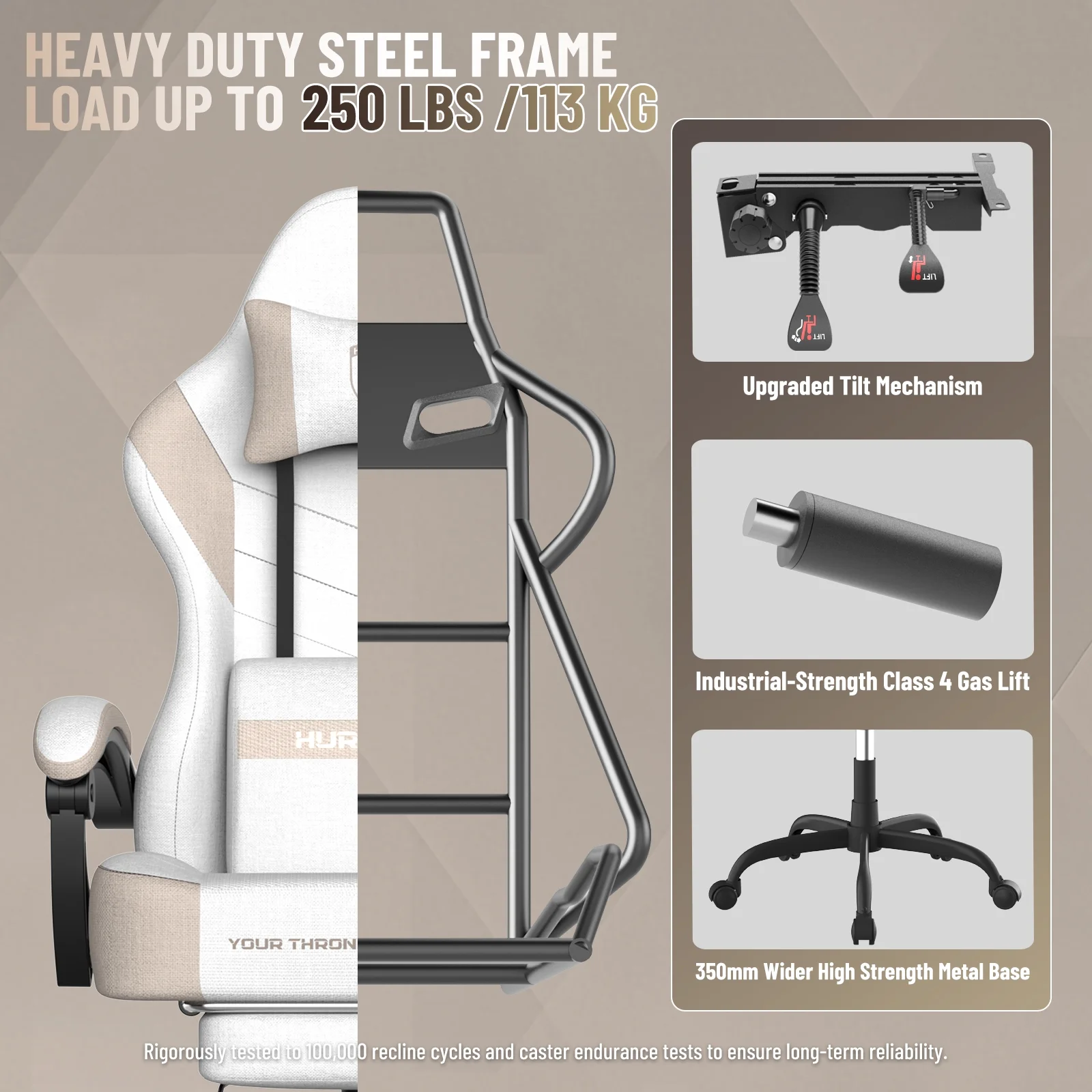 SOONTRANS Gaming Chair for Adults, Ergonomic Linen Fabric Computer Chair with Massage Lumbar Pillow, Gamer Game Chair with Adjustable Headrest, Comfortable Office Chair for Home, White