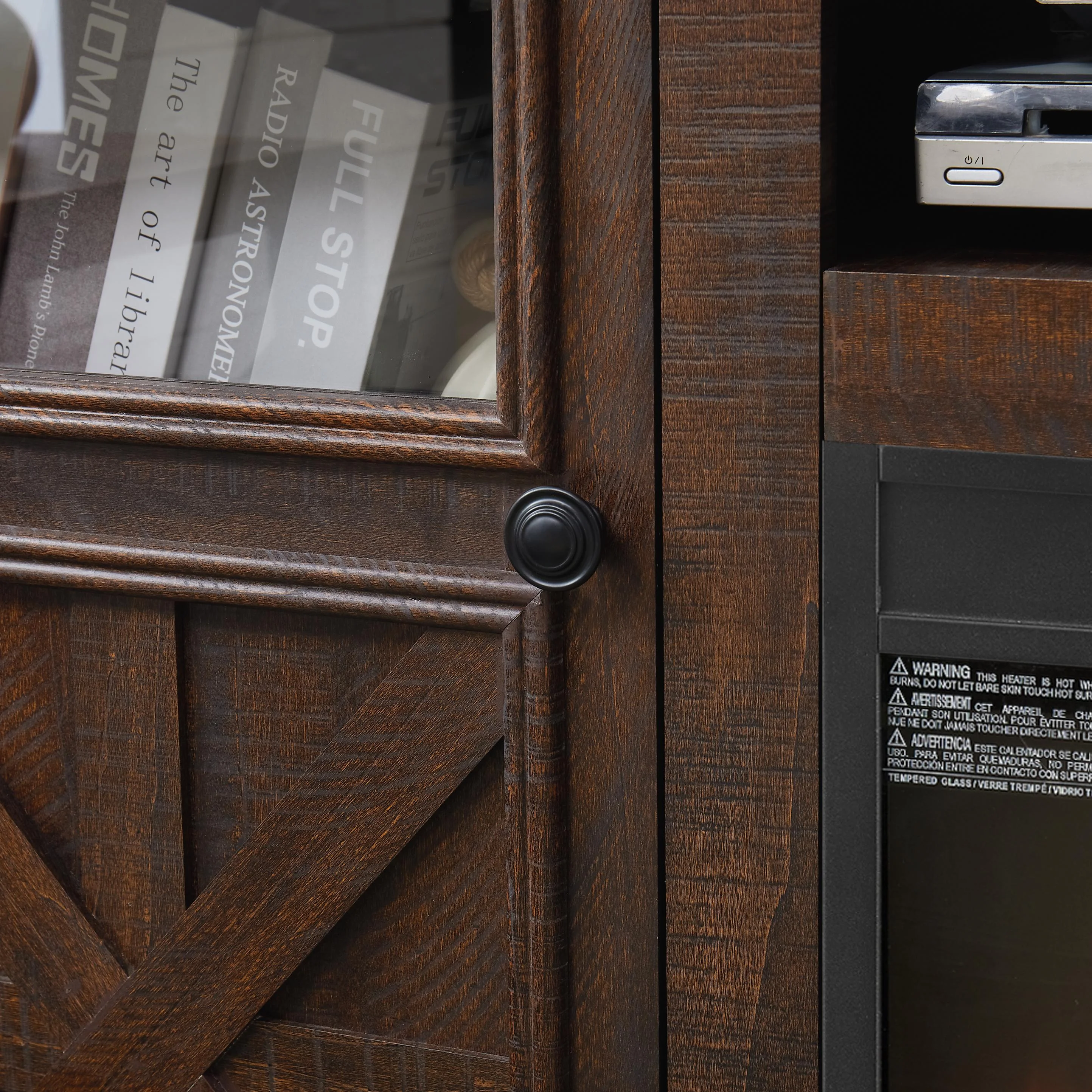 PAPROOS Fireplace TV Stand for 65 Inch TV, Modern Farmhouse TV Cabinet with 23'' Electric Fireplace, Entertainment Center Television Console Table for Living Room, Black+Brown