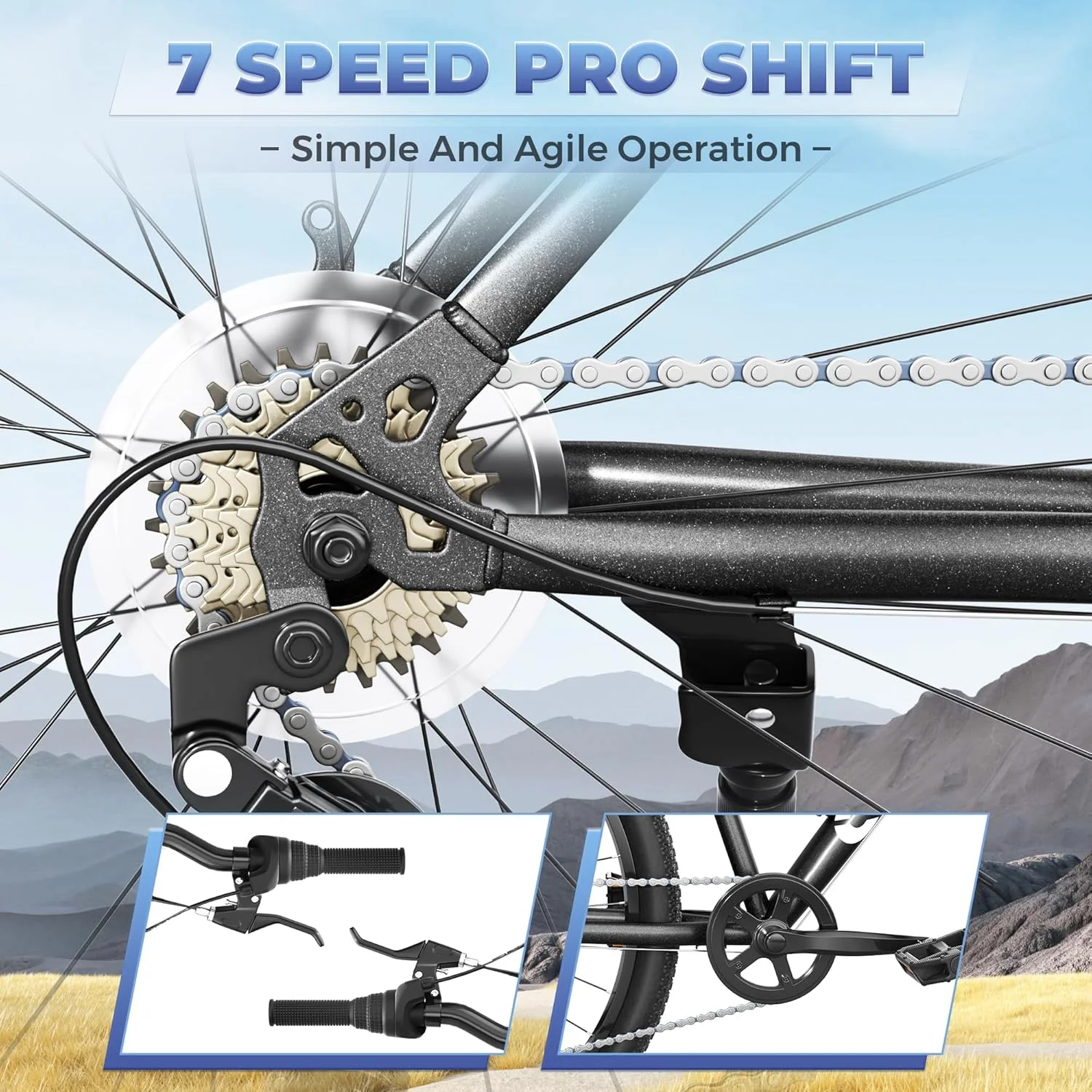 Outroad 26 Inch Mountain Bike, 7/21-Speed/High-Carbon Steel/Aviation Grade Frame, Dual Disc/V Brake, Adjustable Ergonomic Seat Bicycle for Men Women Adult, Quick Assembly in 20 Minutes