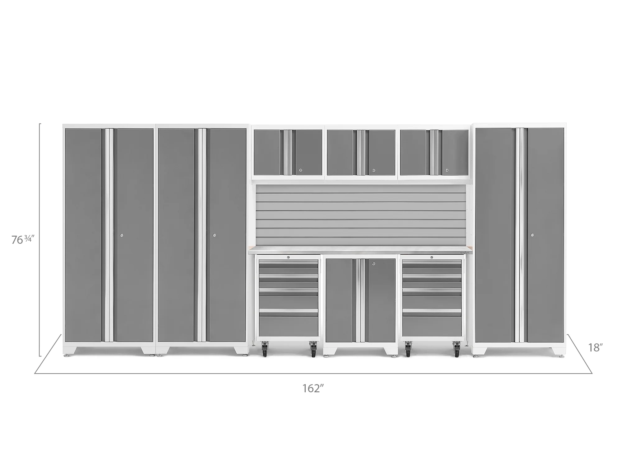 NewAge Products Bold Series Gray 10 Piece Cabinet Set, Heavy Duty 24-Gauge Steel Garage Storage System, Slatwall Included