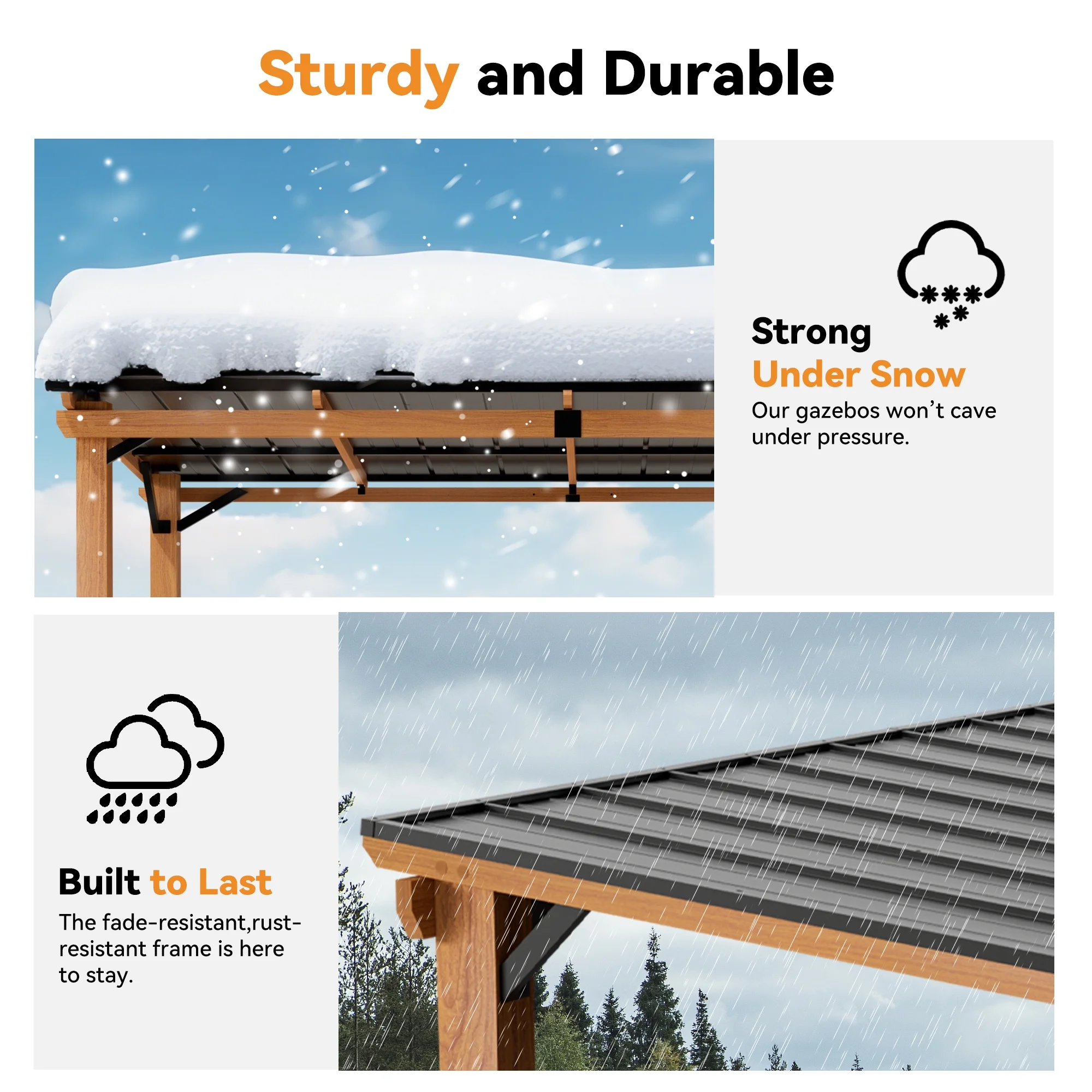 FONA Hardtop Grill Gazebo 6'x12'with Side Shelf, Outdoor Gazebo with Bottle Opener & Hooks, Grill Canopy with Sturdy Rustproof Design for Backyard, Garden, Patio,Wood-Looking