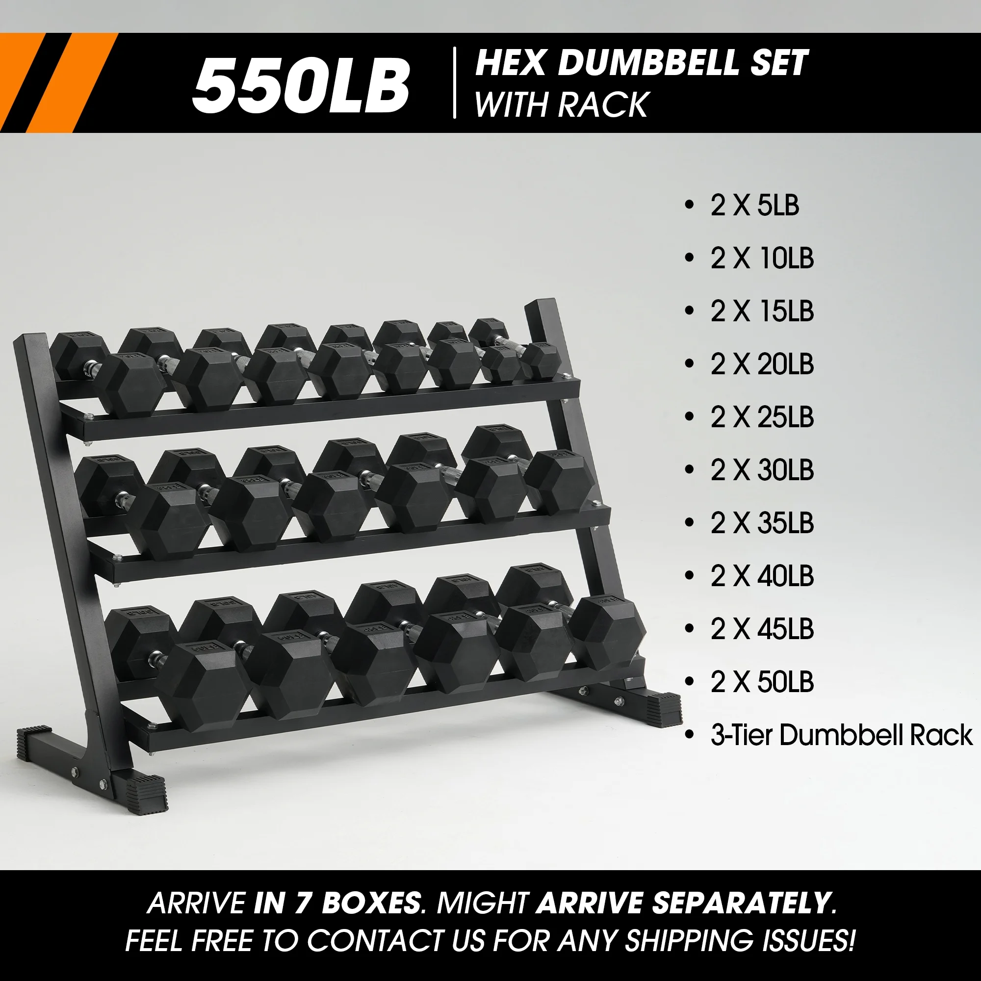 Mikolo Rubber Hex Dumbbell Set with Racks, Option in 450lbs, Strength Training Weight Set Home Gym