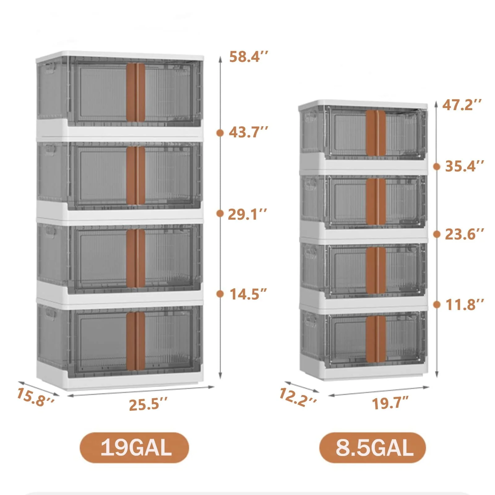 Closet Organizers and Storage, Folding Storage Box, Collapsible Totes , 4 Packs 8.4 Gal Clear Storage Bins, Stackable Storage Container, Shelves Organizer for Home