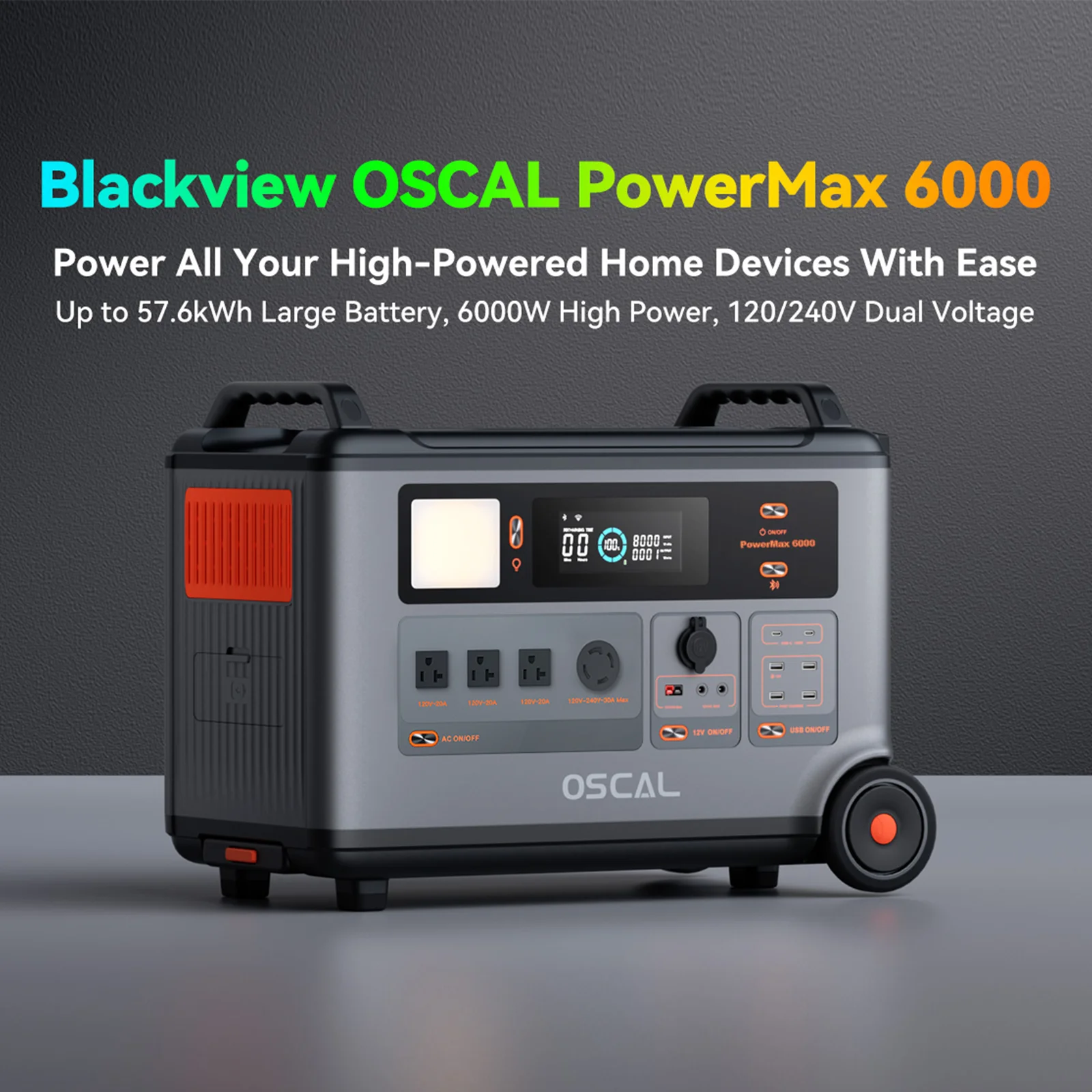 OSCAL PowerMax 6000 Portable Power Station, 3600Wh LiFePO4 Battery with 6000W Output, BP3600 Expansion Battery & 200W Solar Panels, Solar Generator for Camping, Home, Outdoor, Emergency Use