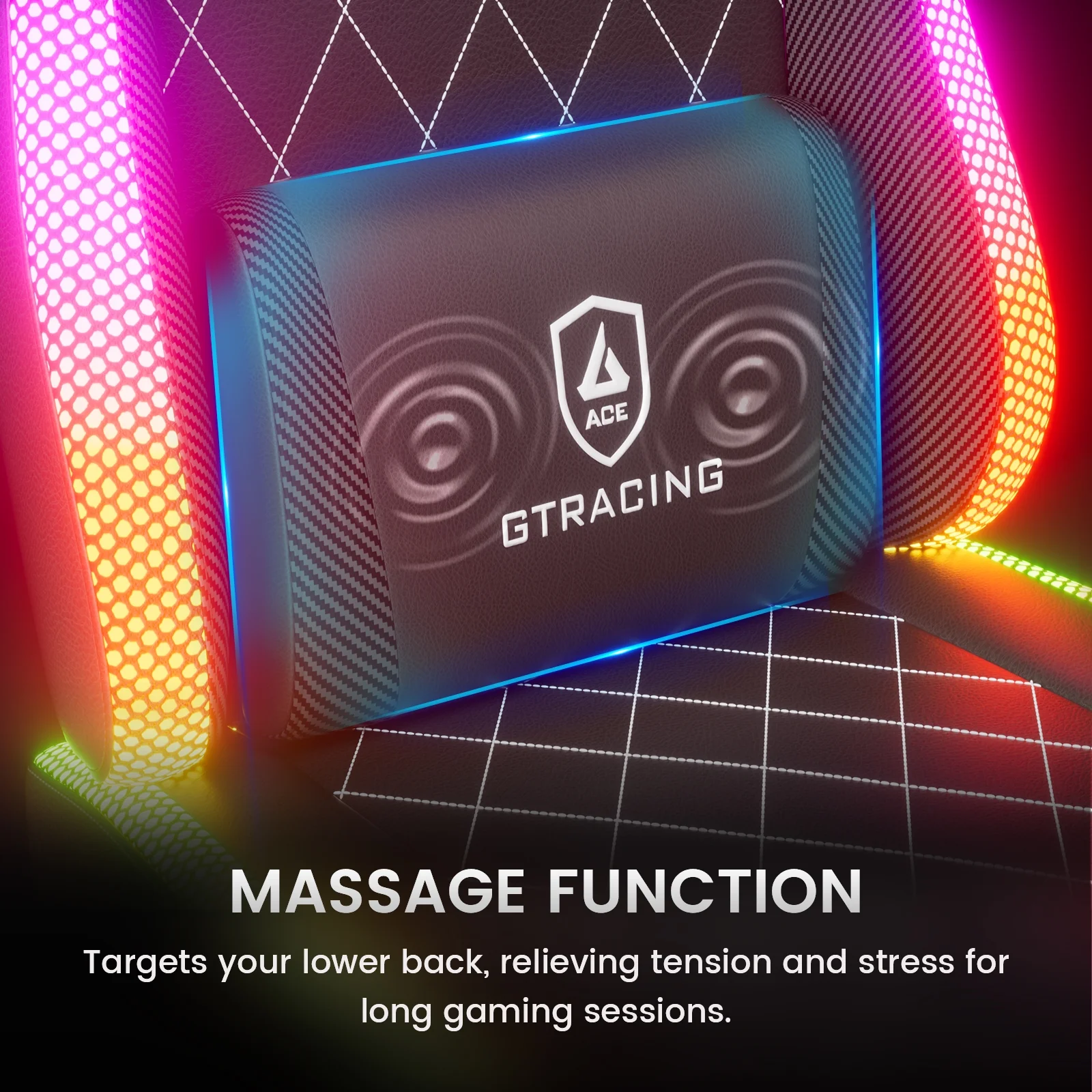 GTRACING RGB Ergonomic Gaming Chair with Massage, LED Lights, Footrest, Lumbar Support and Backrest, Black