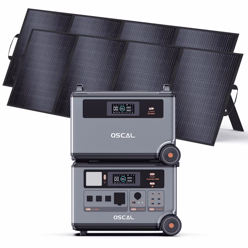 OSCAL PowerMax 6000 Portable Power Station, 3600Wh LiFePO4 Battery with 6000W Output, BP3600 Expansion Battery & 200W Solar Panels, Solar Generator for Camping, Home, Outdoor, Emergency Use