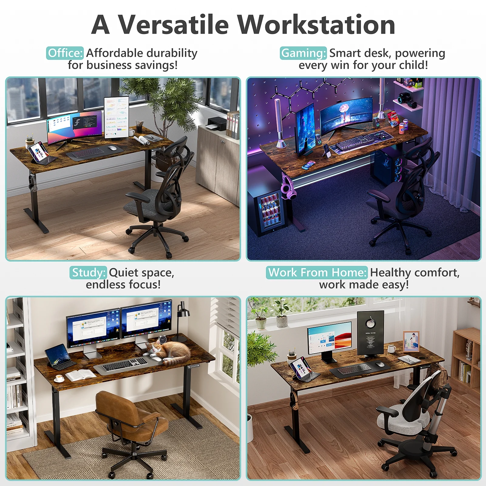 VVENACE Electric Standing Desk Height Adjustable Desk 48 inch 4 Memory Height Ergonomic Sit Stand up Desk for Home Office, White, 2 Split Boards